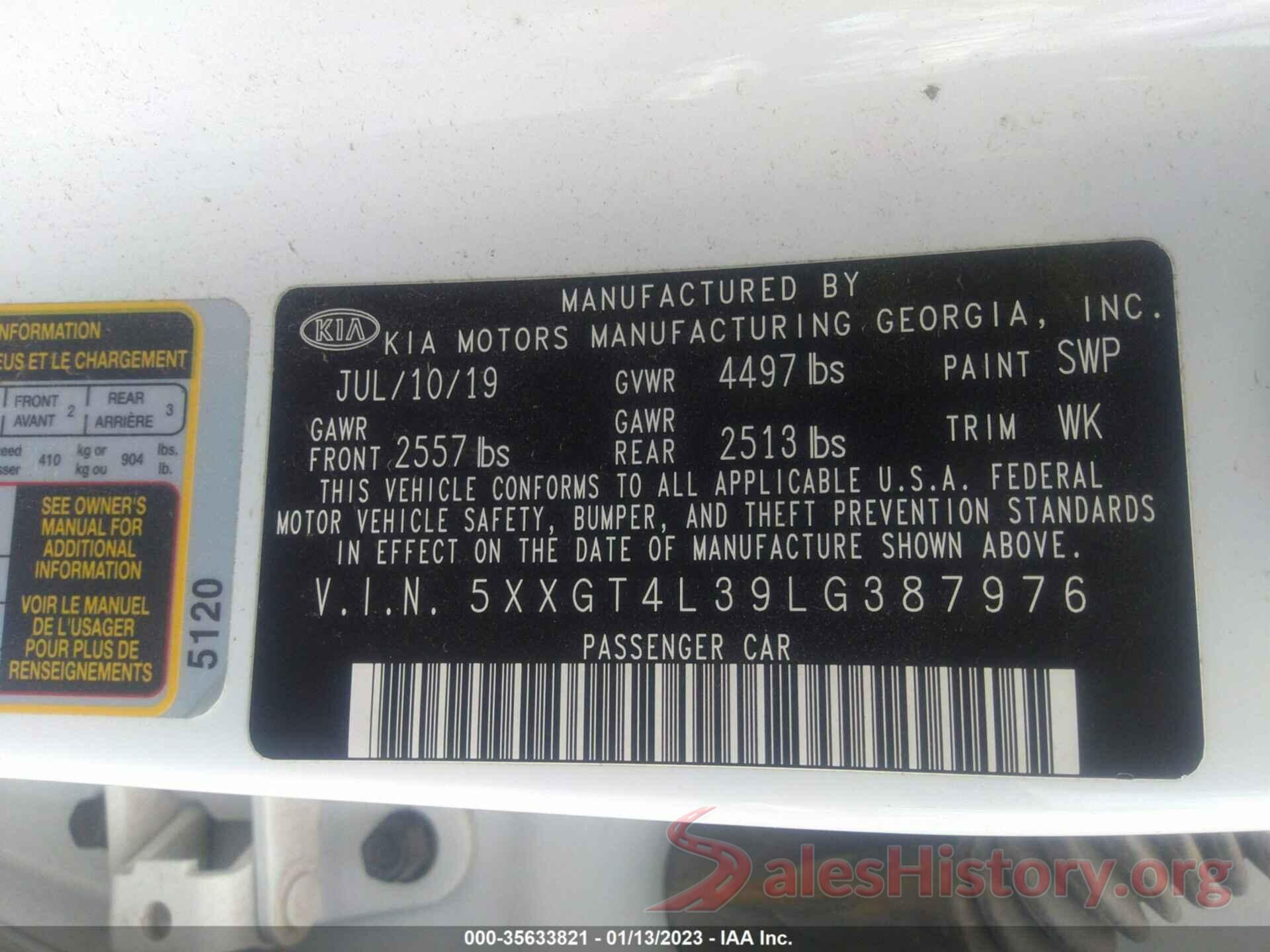 5XXGT4L39LG387976 2020 KIA OPTIMA