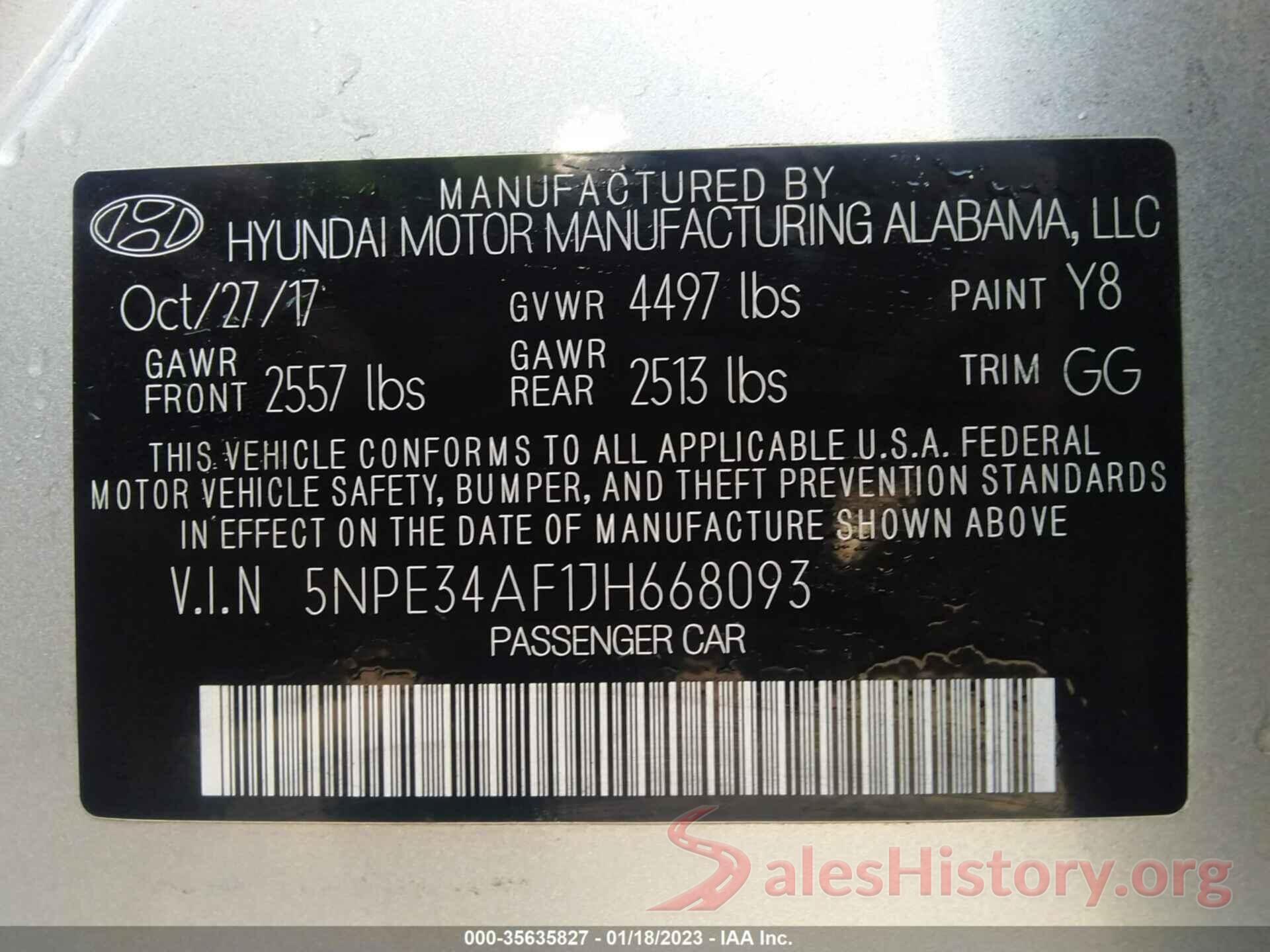 5NPE34AF1JH668093 2018 HYUNDAI SONATA