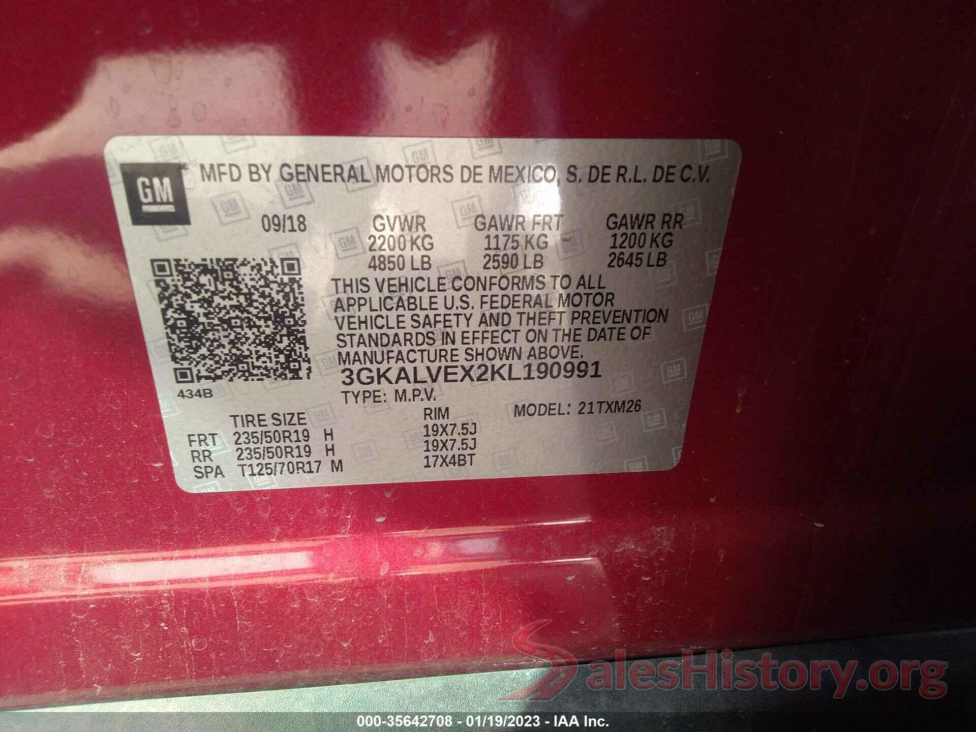 3GKALVEX2KL190991 2019 GMC TERRAIN