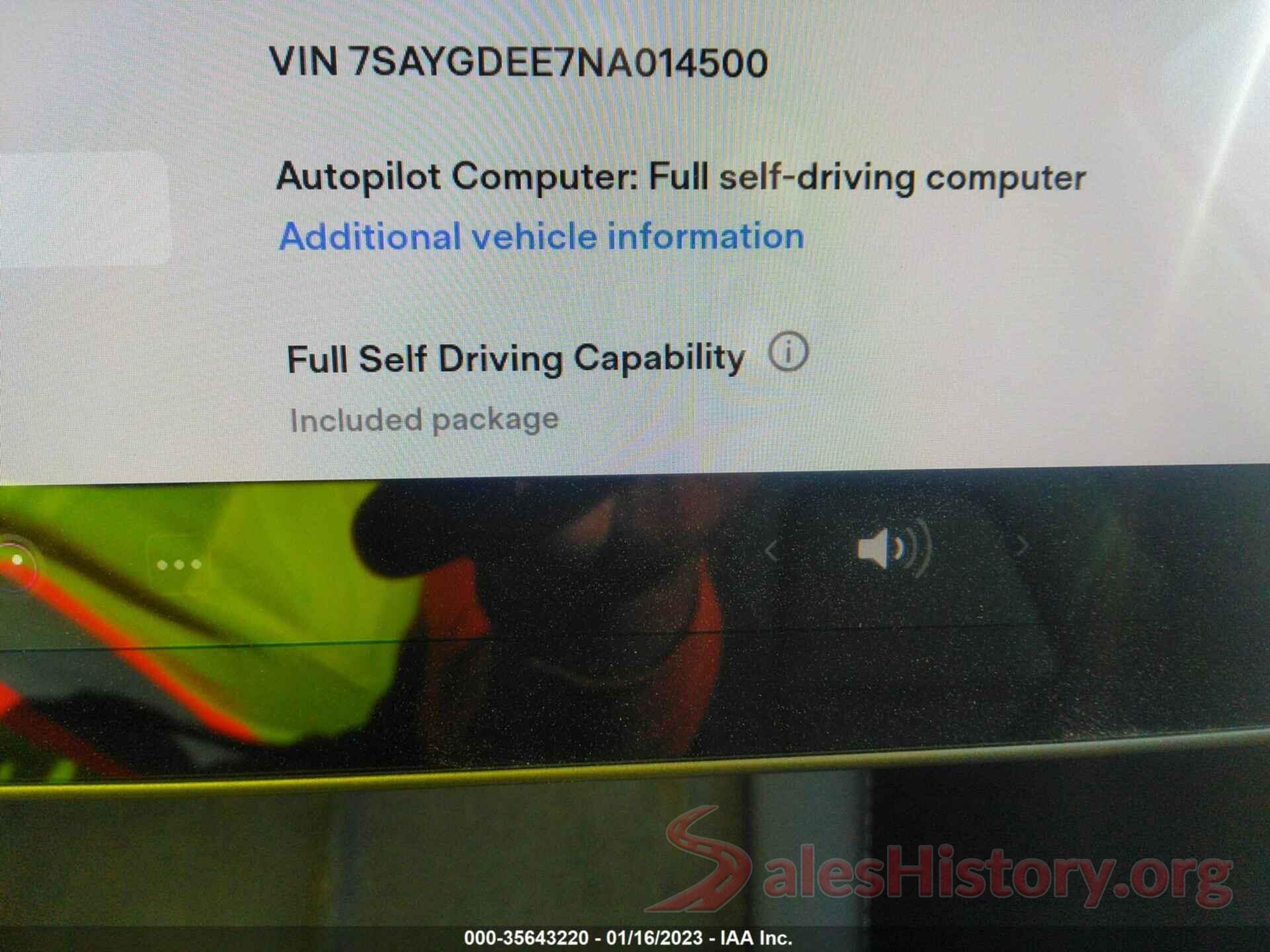 7SAYGDEE7NA014500 2022 TESLA MODEL Y