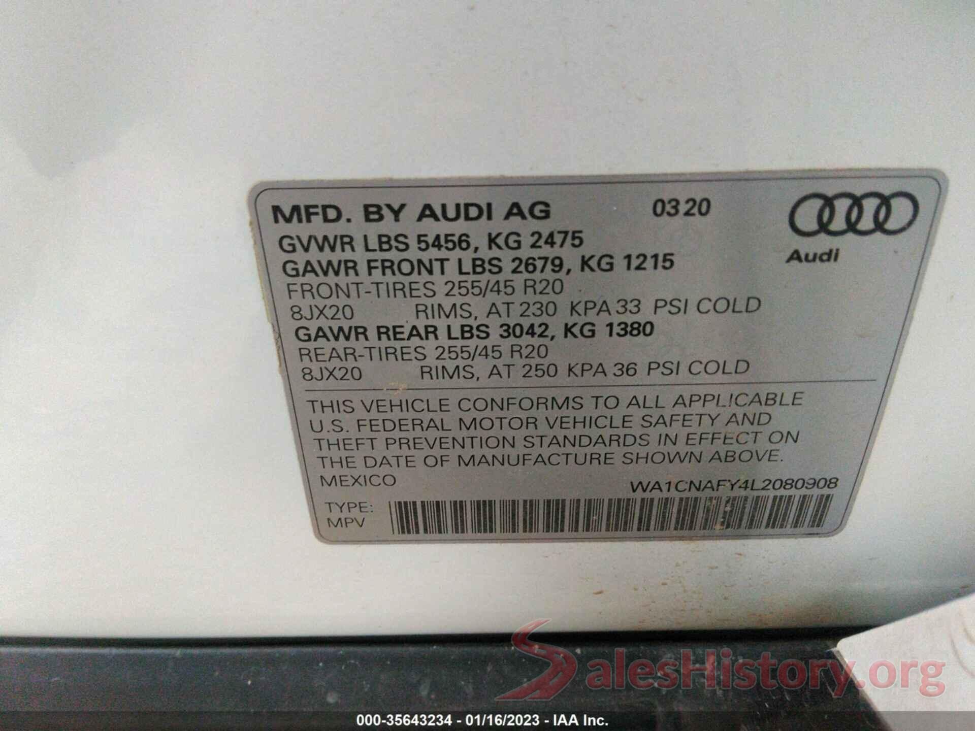 WA1CNAFY4L2080908 2020 AUDI Q5