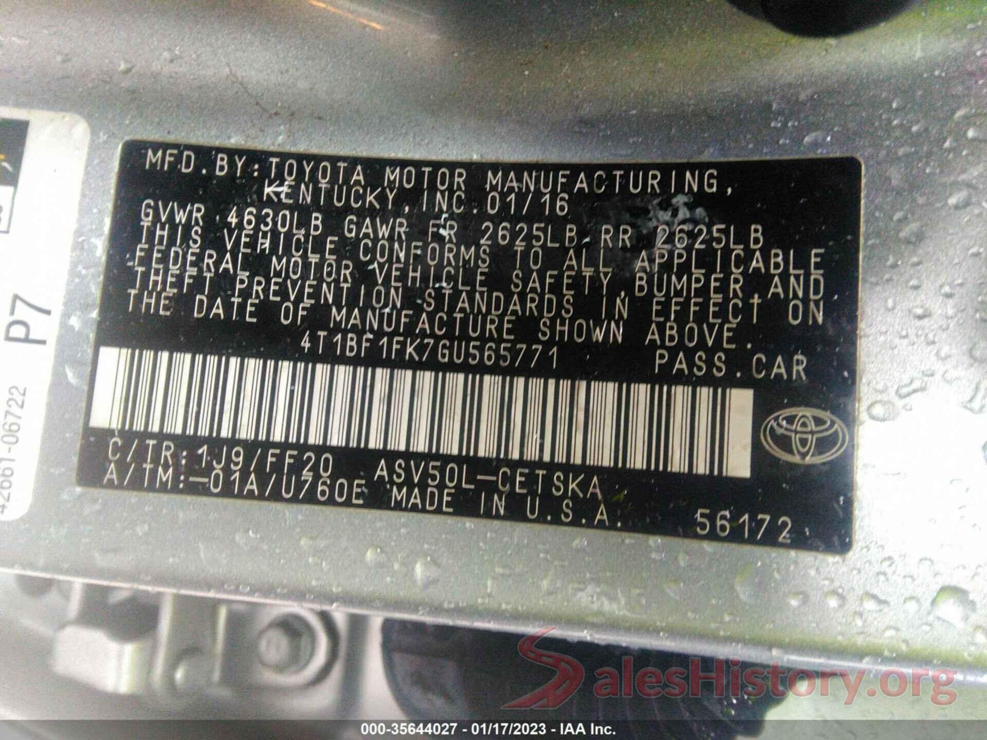 4T1BF1FK7GU565771 2016 TOYOTA CAMRY