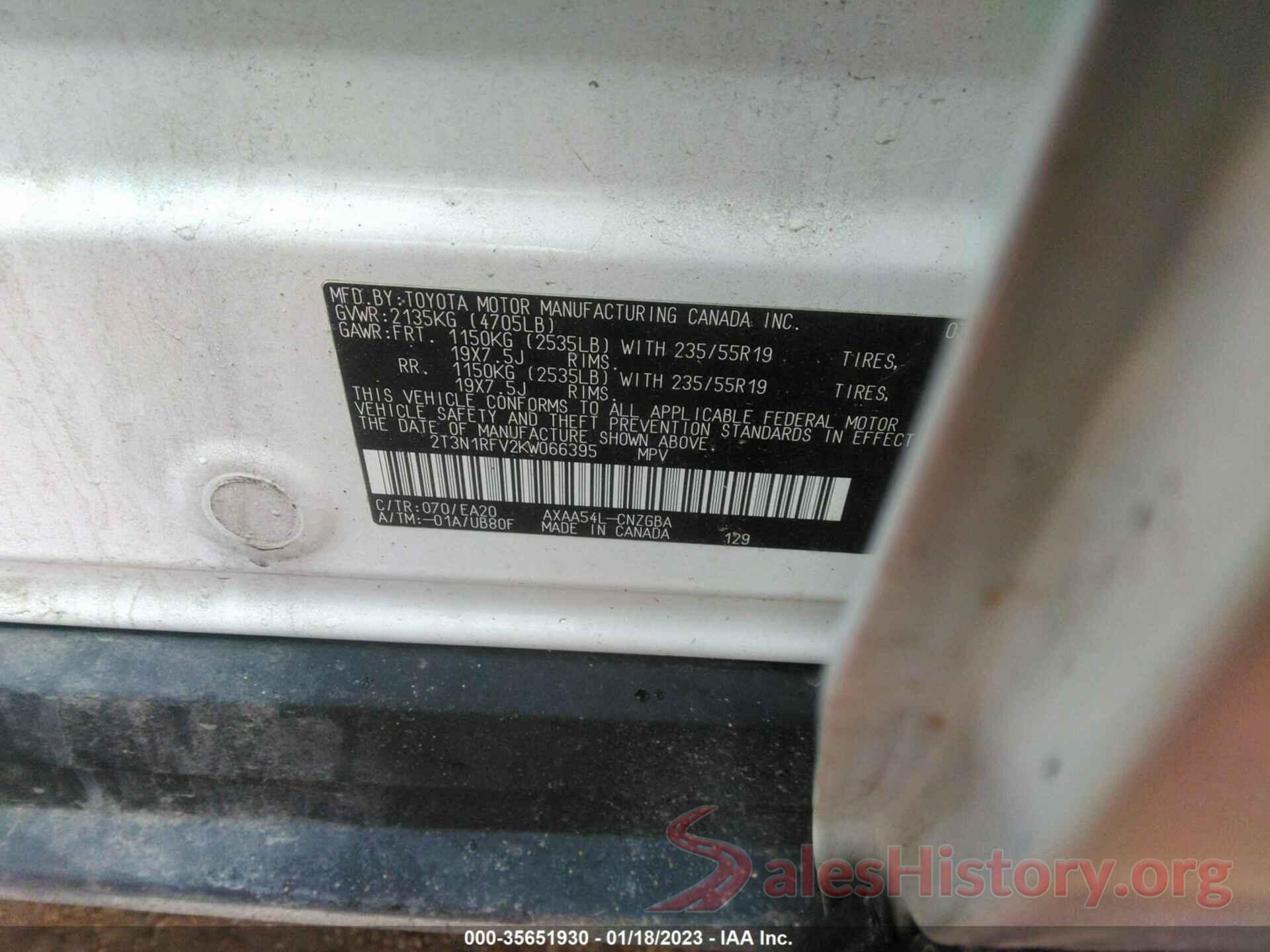 2T3N1RFV2KW066395 2019 TOYOTA RAV4