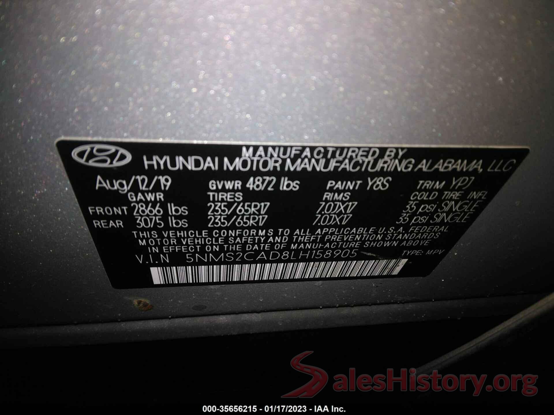 5NMS2CAD8LH158905 2020 HYUNDAI SANTA FE