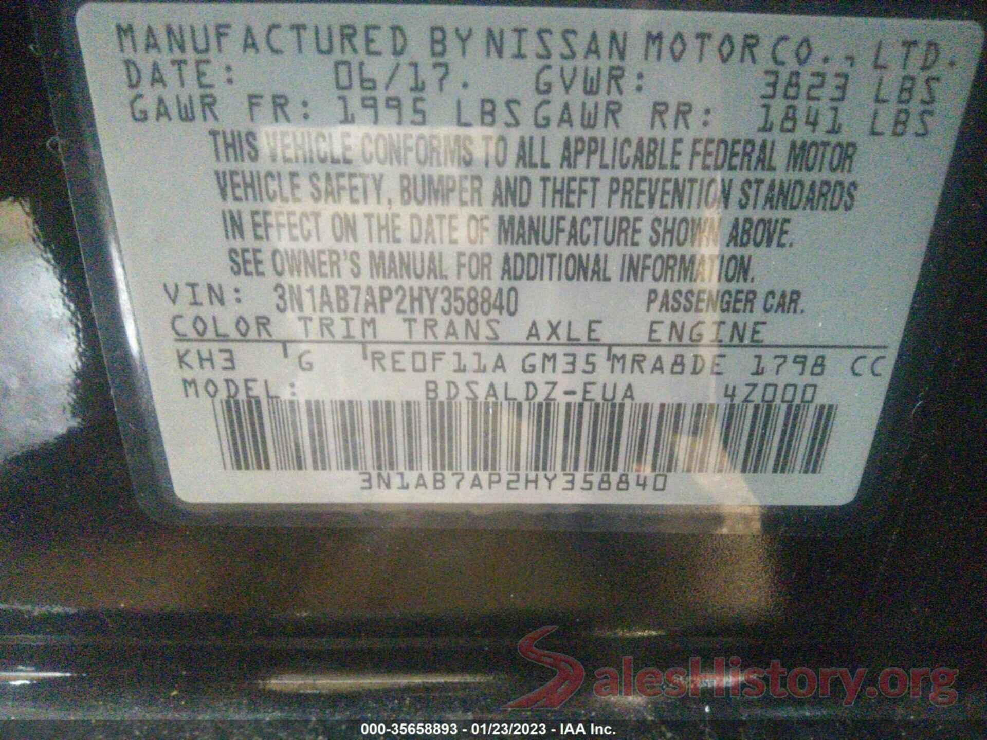 3N1AB7AP2HY358840 2017 NISSAN SENTRA