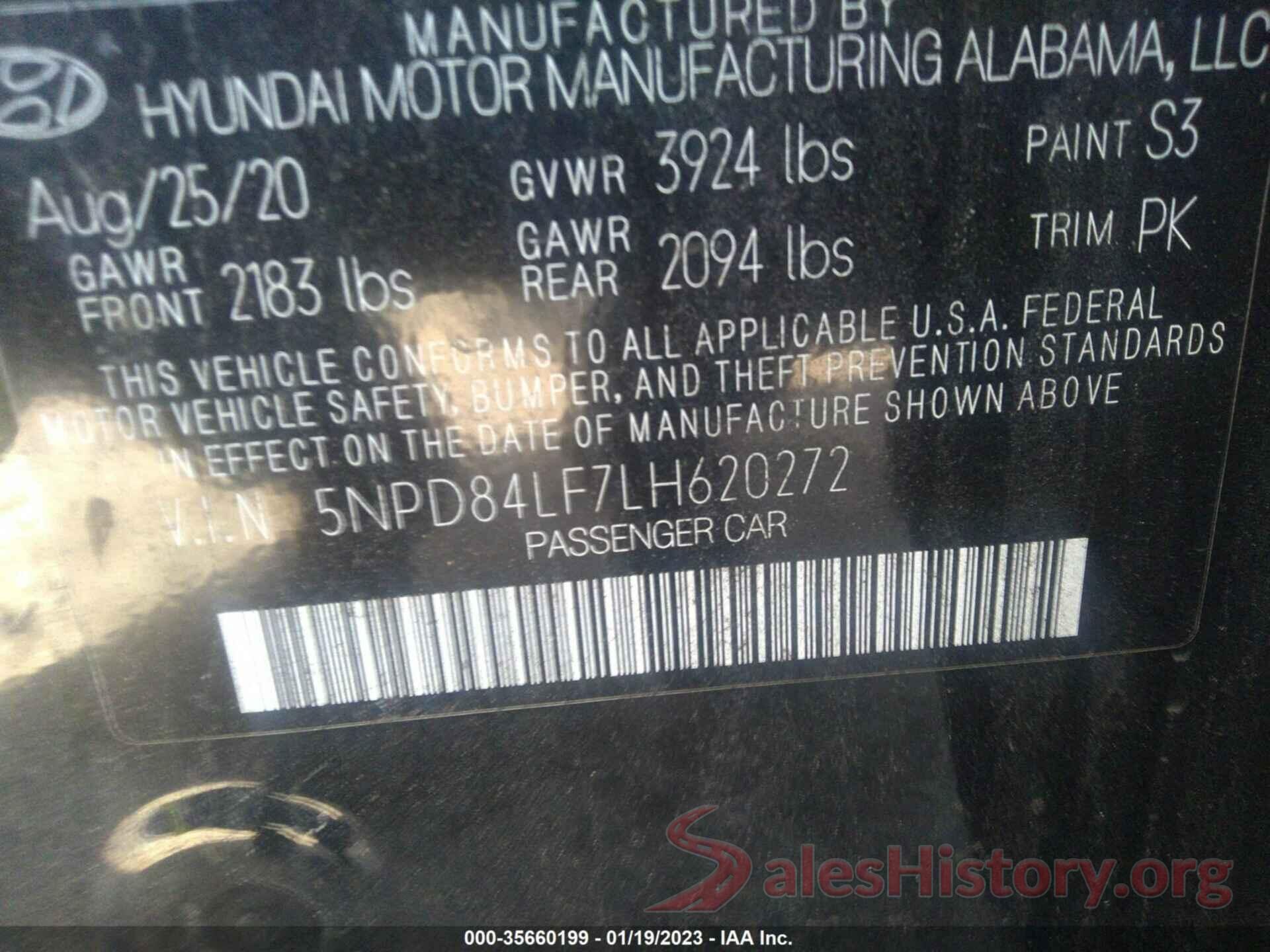 5NPD84LF7LH620272 2020 HYUNDAI ELANTRA