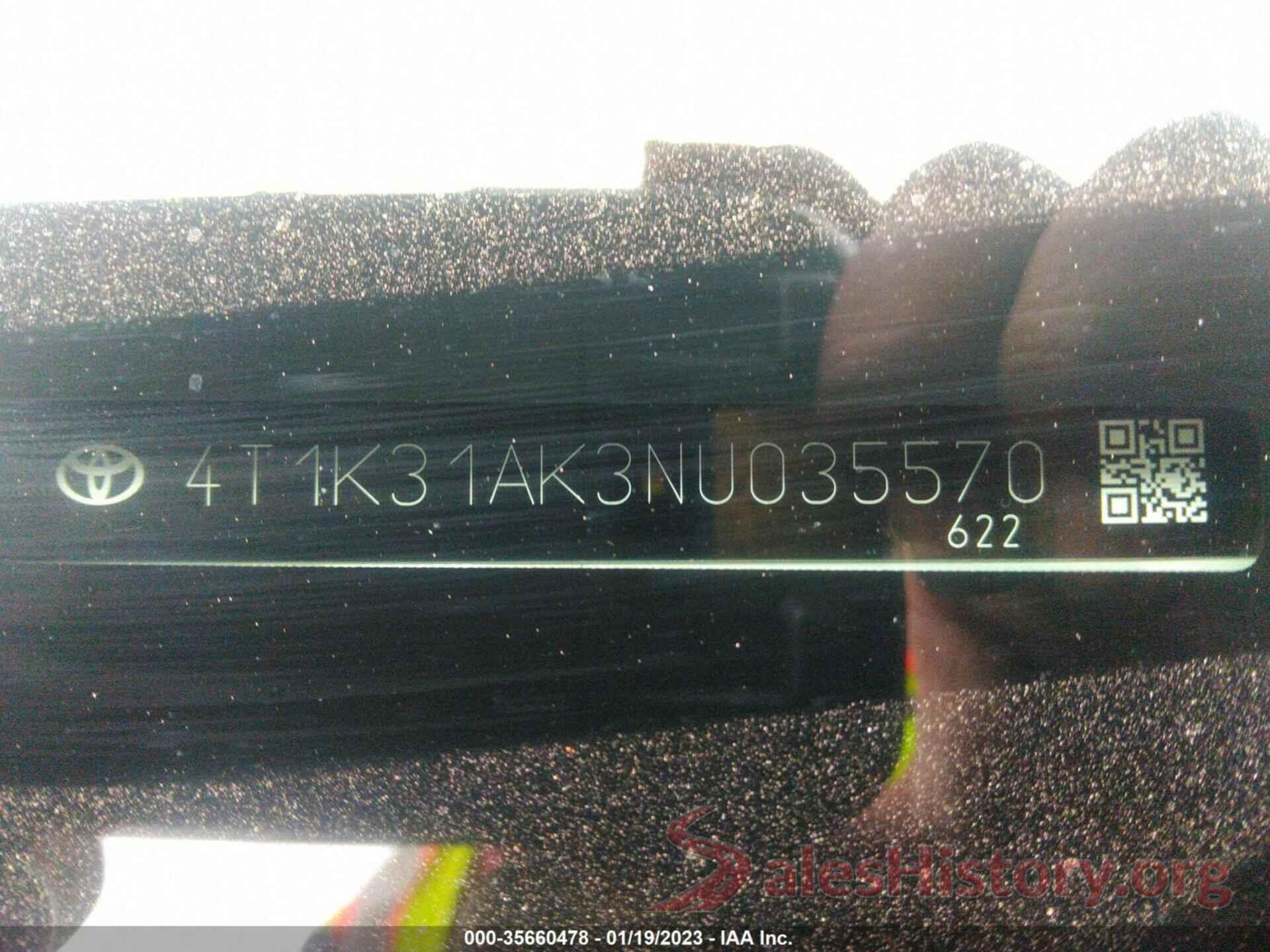 4T1K31AK3NU035570 2022 TOYOTA CAMRY