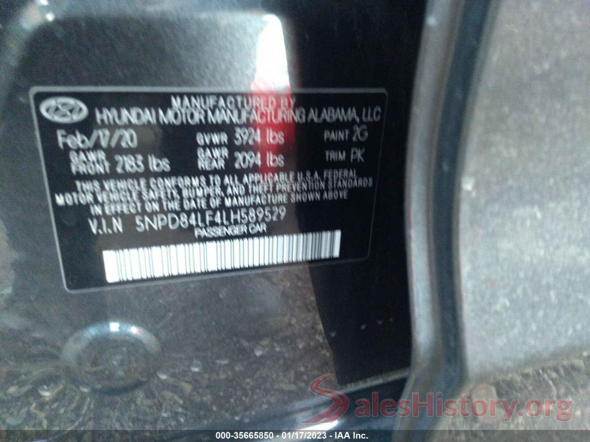 5NPD84LF4LH589529 2020 HYUNDAI ELANTRA