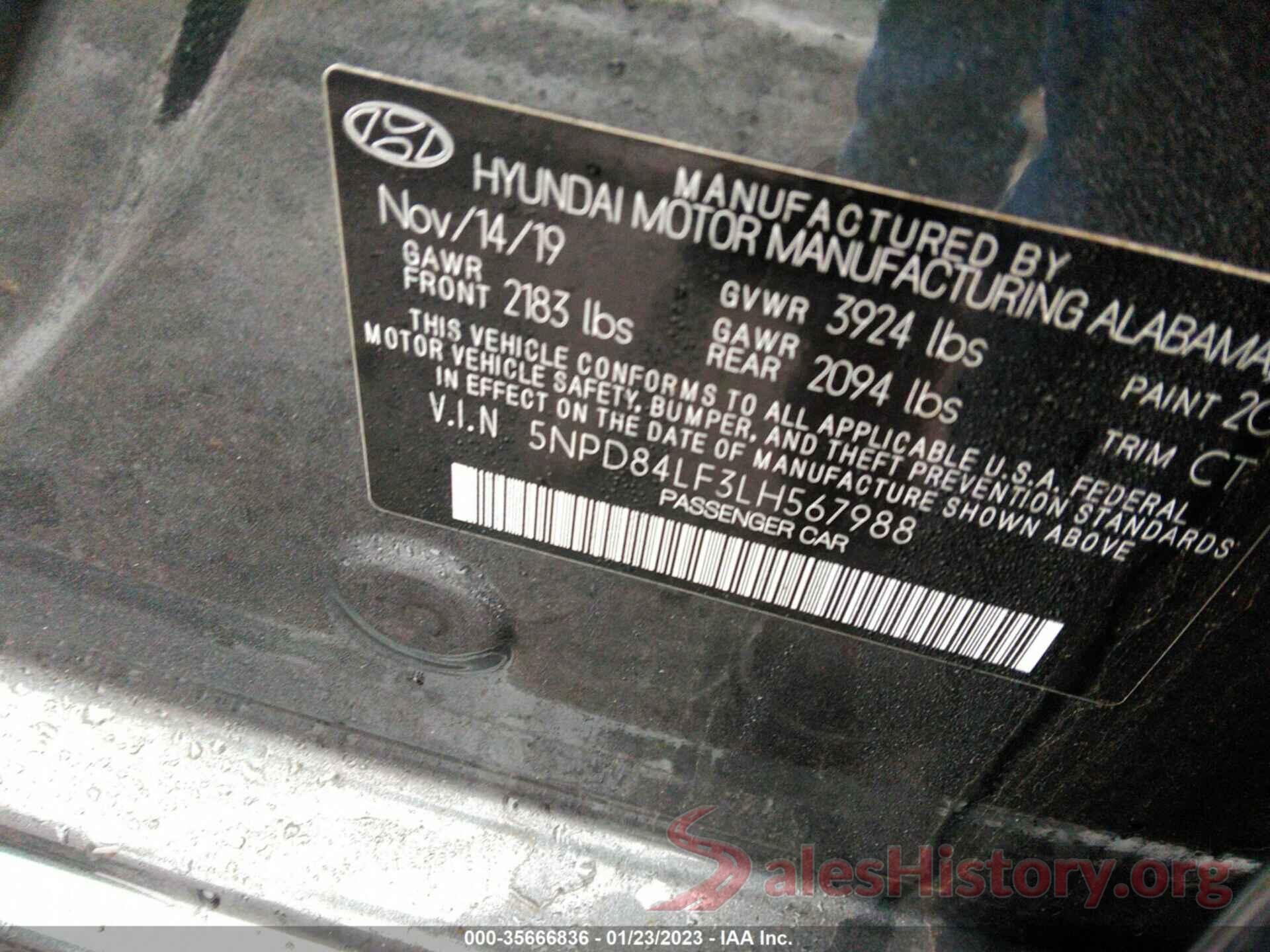 5NPD84LF3LH567988 2020 HYUNDAI ELANTRA