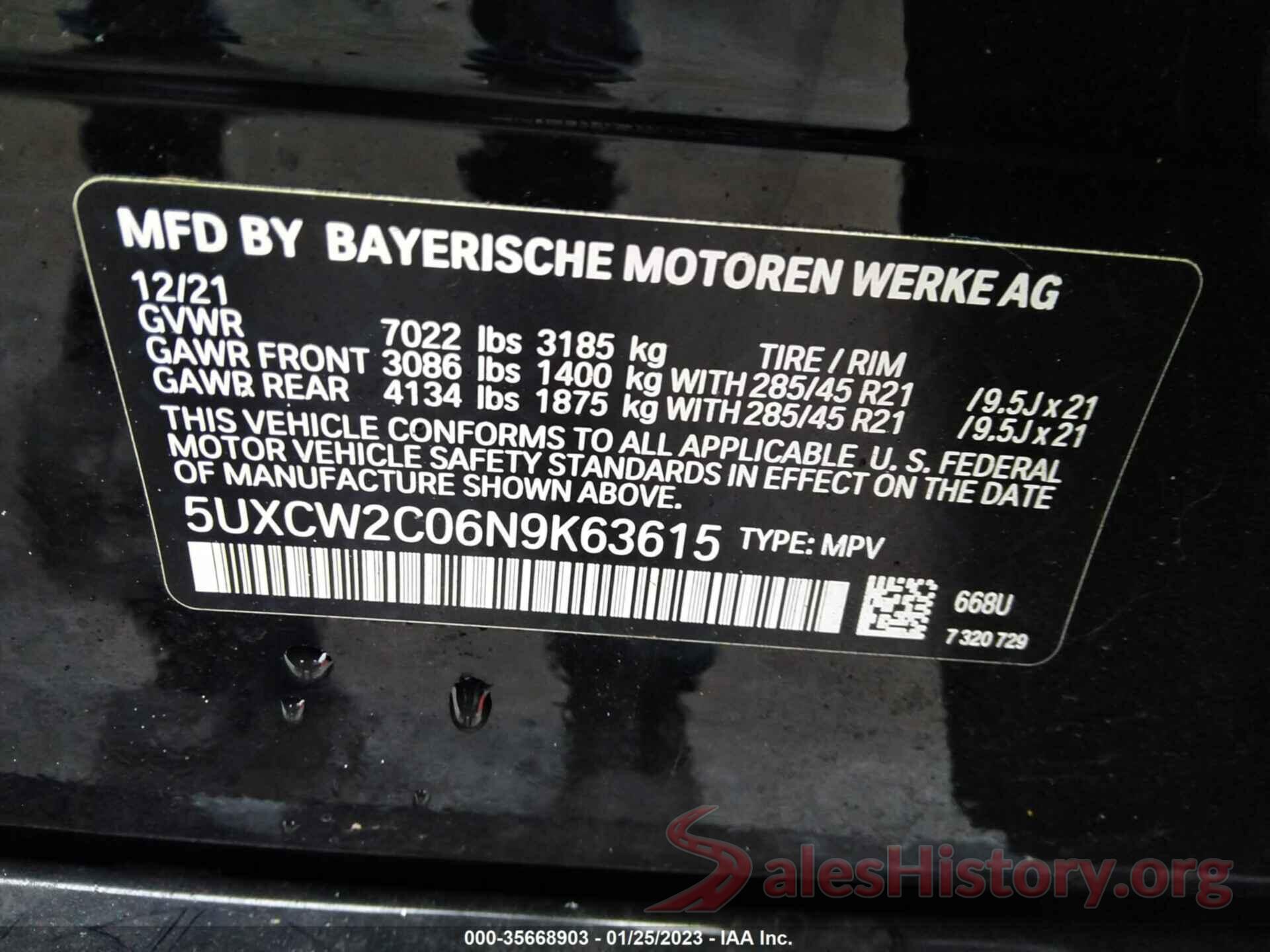 5UXCW2C06N9K63615 2022 BMW X7