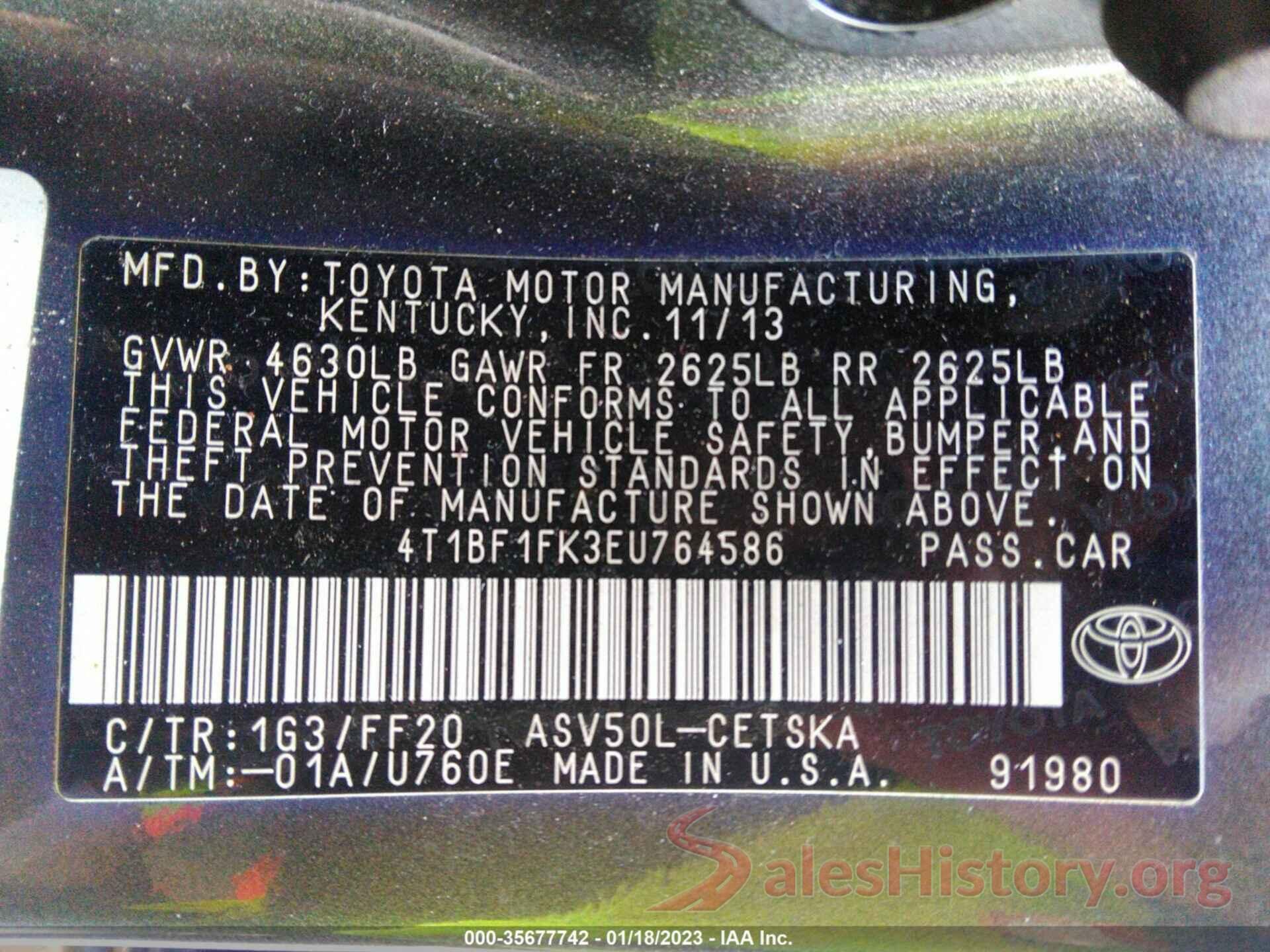 4T1BF1FK3EU764586 2014 TOYOTA CAMRY