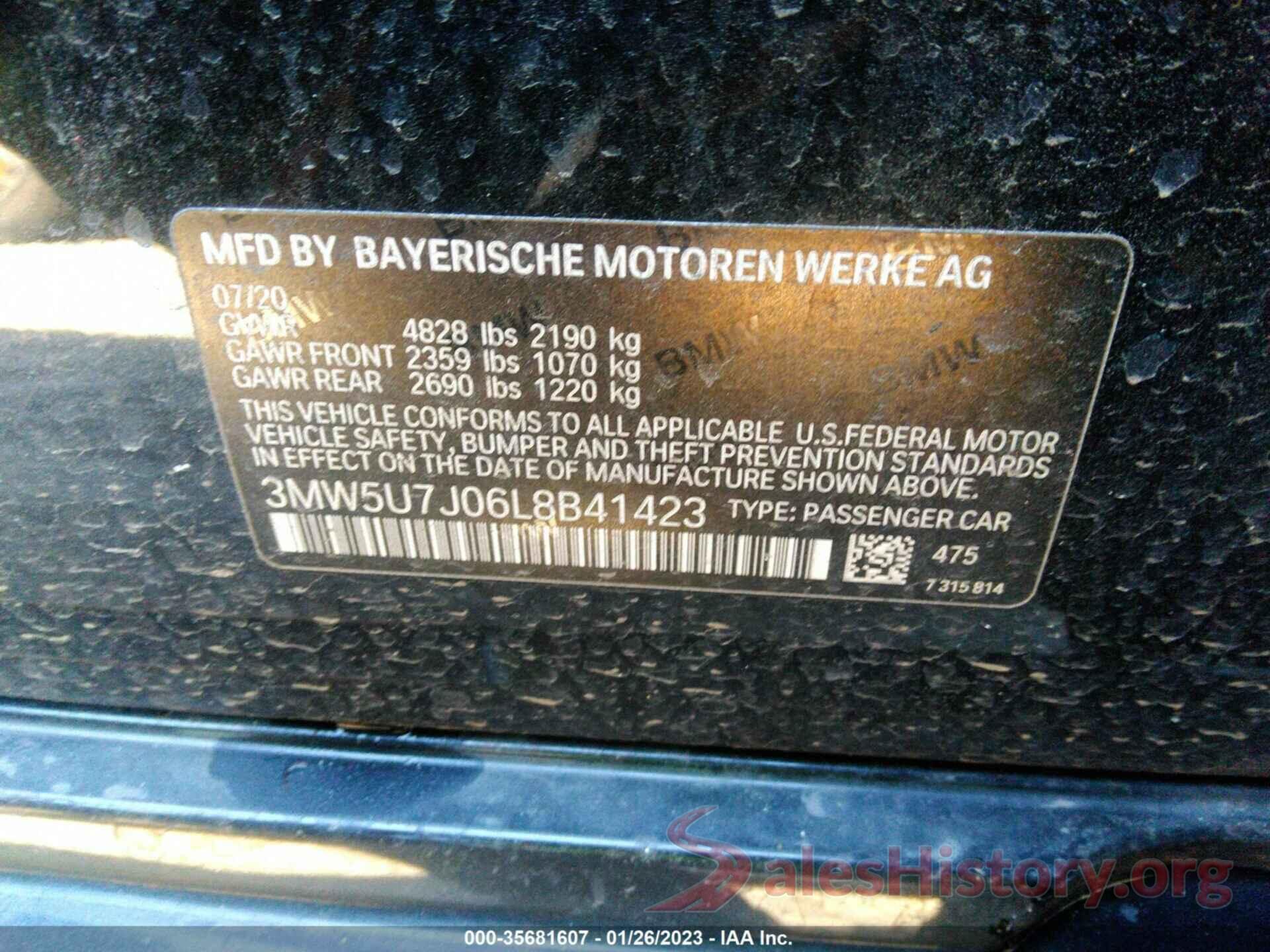 3MW5U7J06L8B41423 2020 BMW 3 SERIES