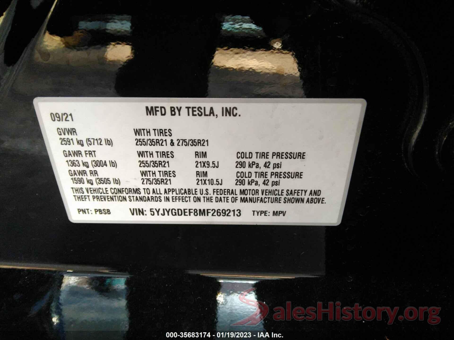 5YJYGDEF8MF269213 2021 TESLA MODEL Y