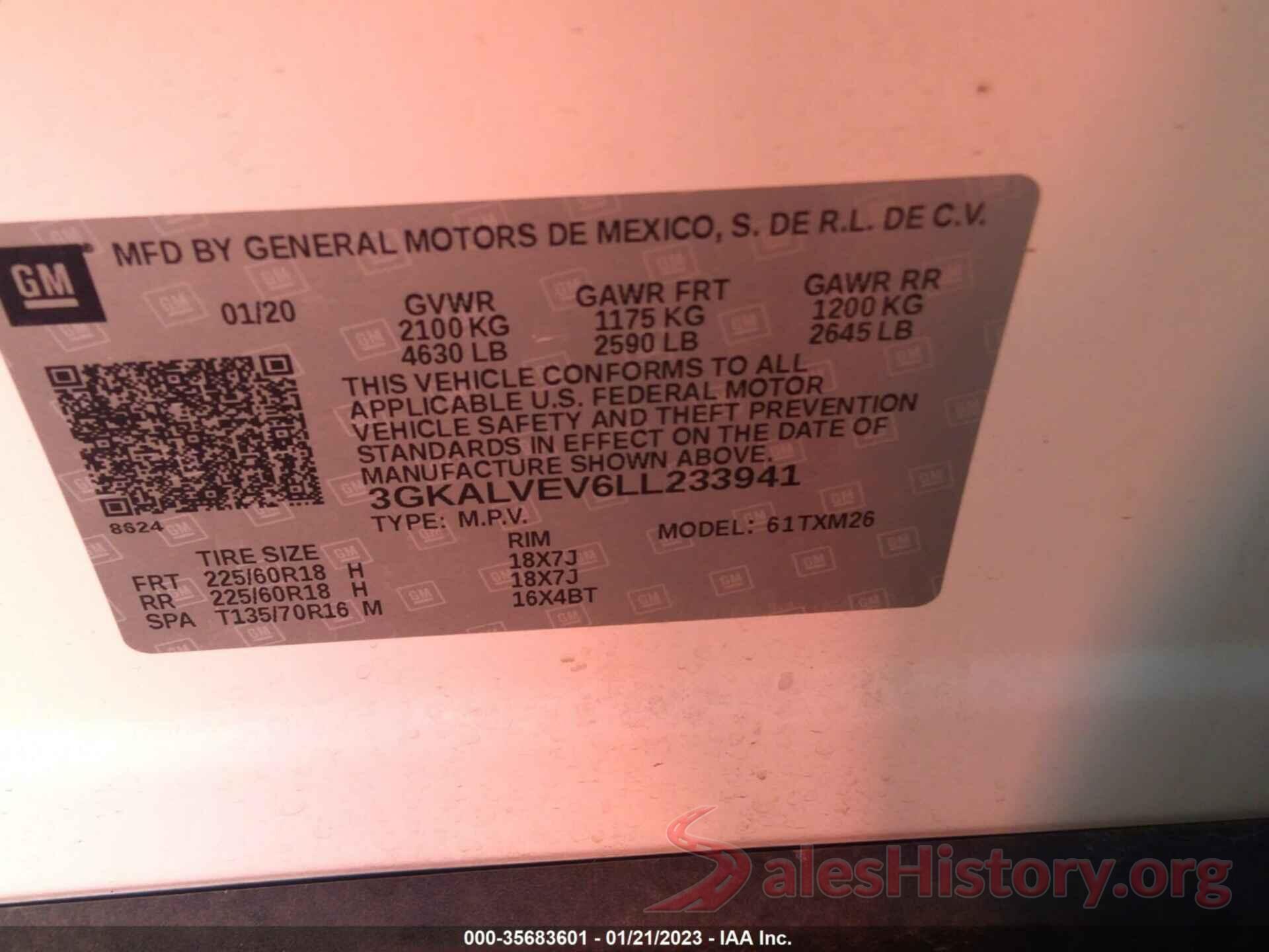 3GKALVEV6LL233941 2020 GMC TERRAIN