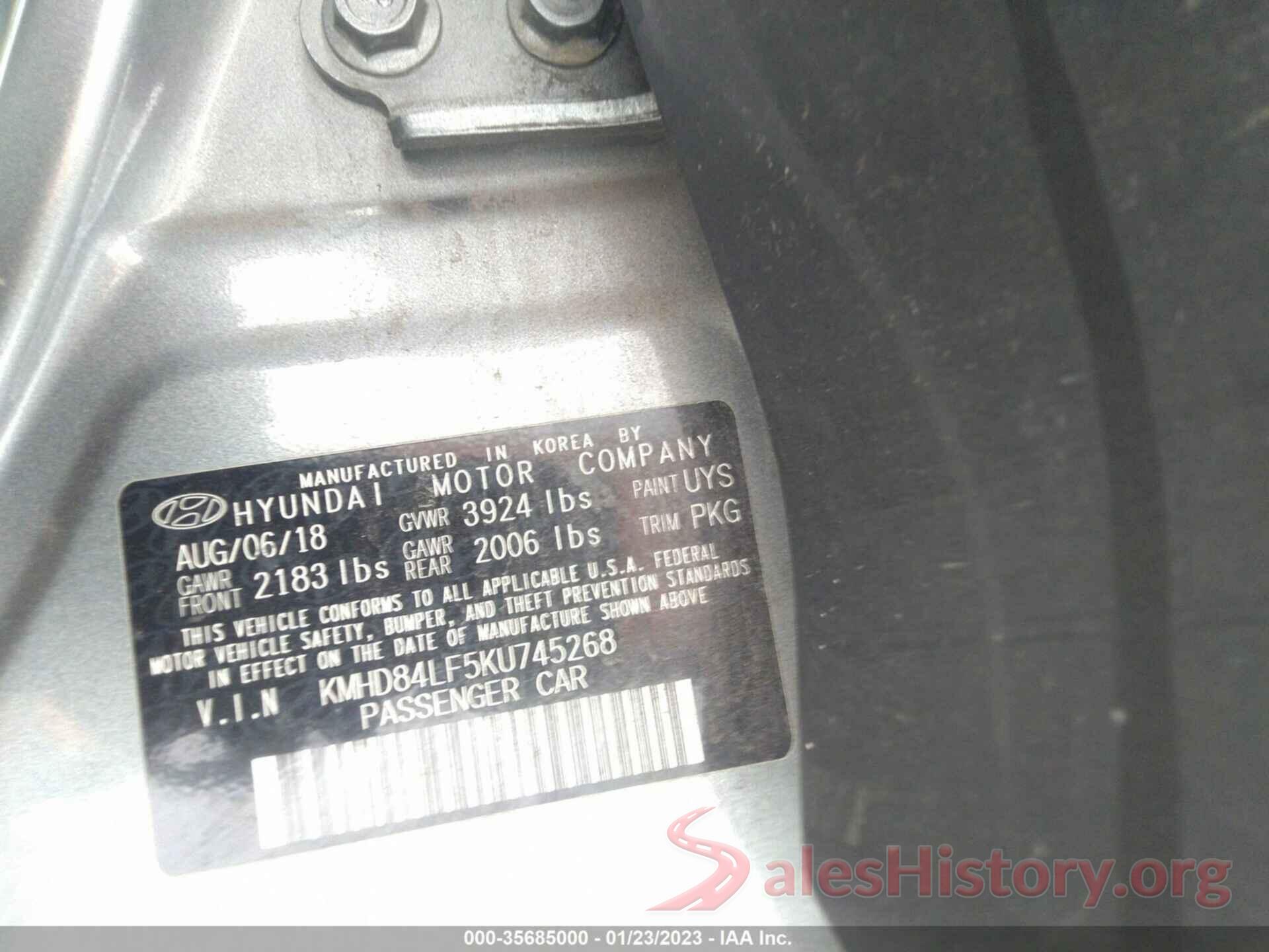 KMHD84LF5KU745268 2019 HYUNDAI ELANTRA