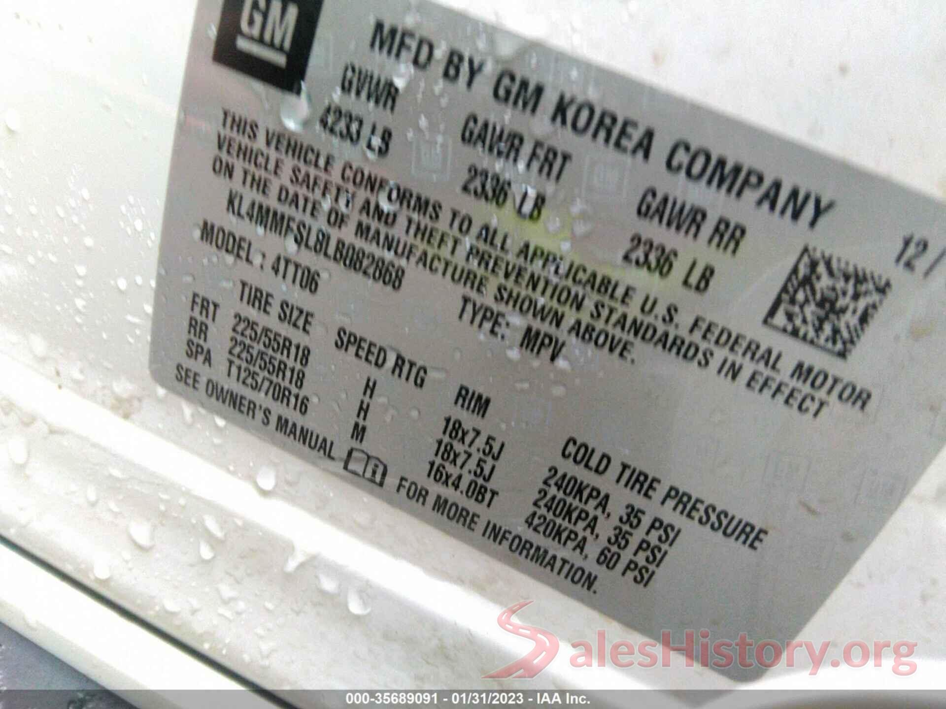 KL4MMFSL8LB082868 2020 BUICK ENCORE GX