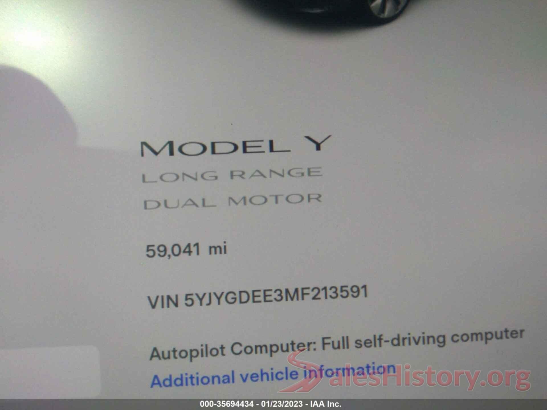 5YJYGDEE3MF213591 2021 TESLA MODEL Y