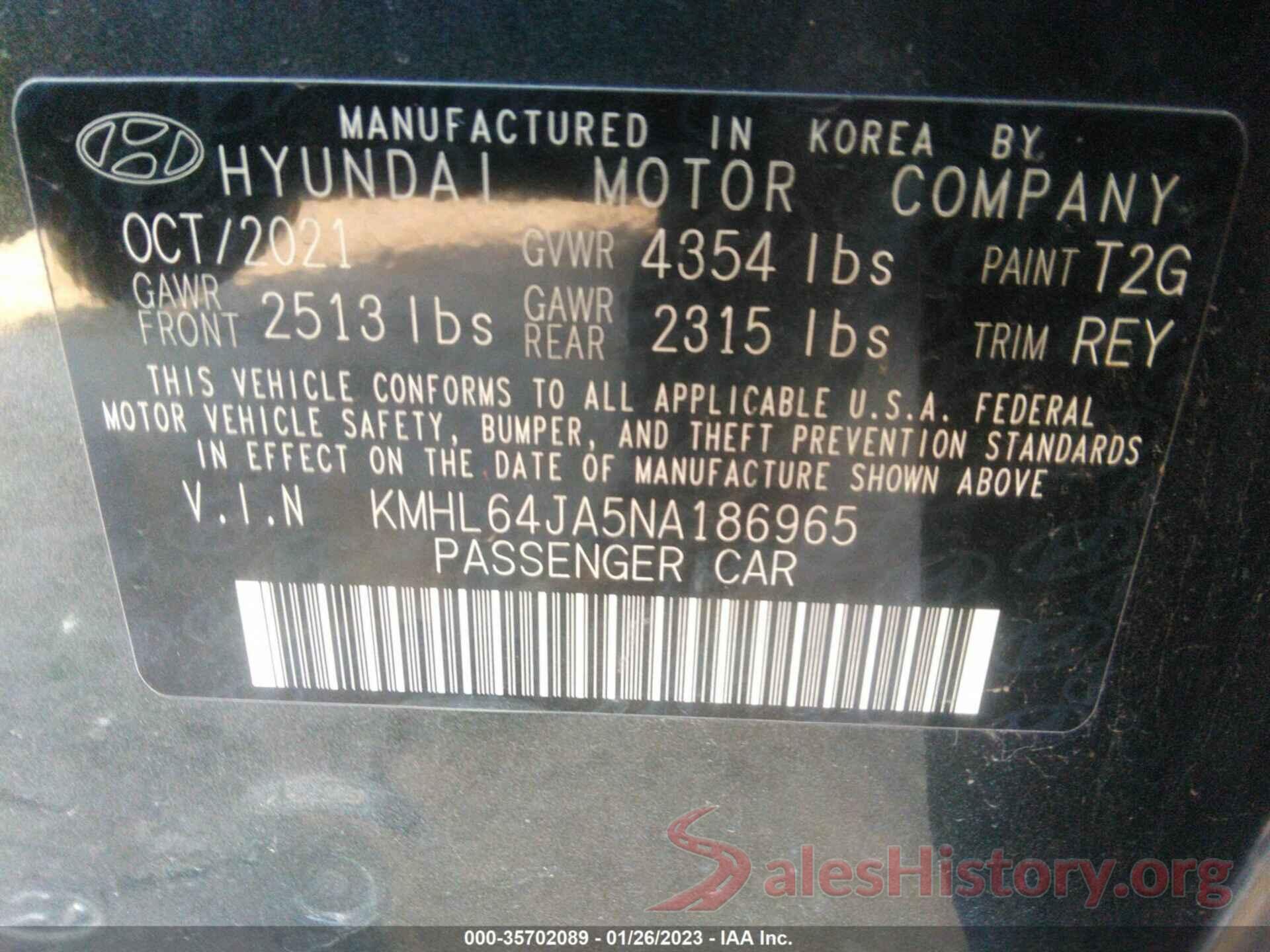 KMHL64JA5NA186965 2022 HYUNDAI SONATA