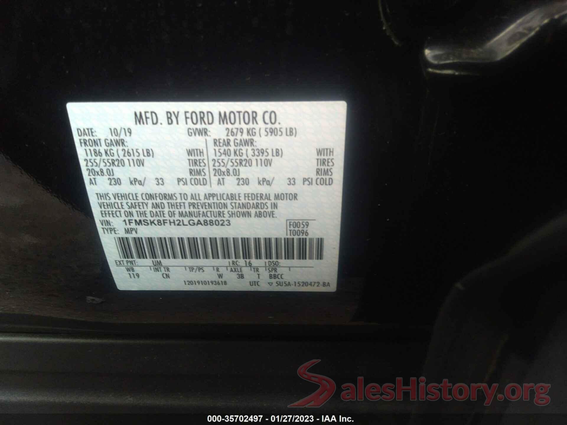 1FMSK8FH2LGA88023 2020 FORD EXPLORER