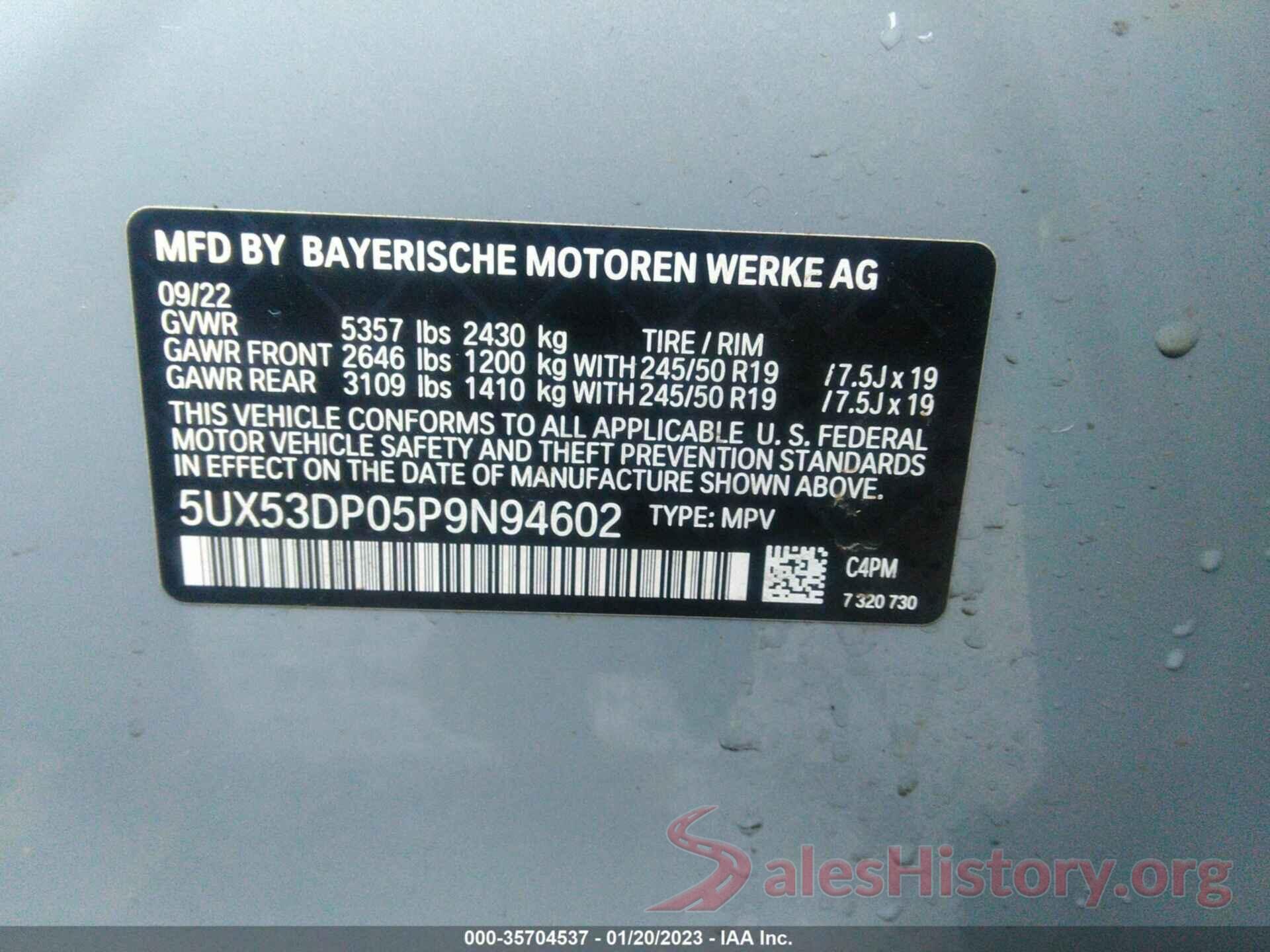 5UX53DP05P9N94602 2023 BMW X3