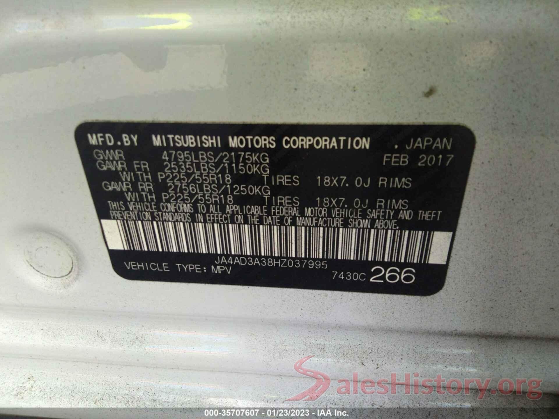 JA4AD3A38HZ037995 2017 MITSUBISHI OUTLANDER