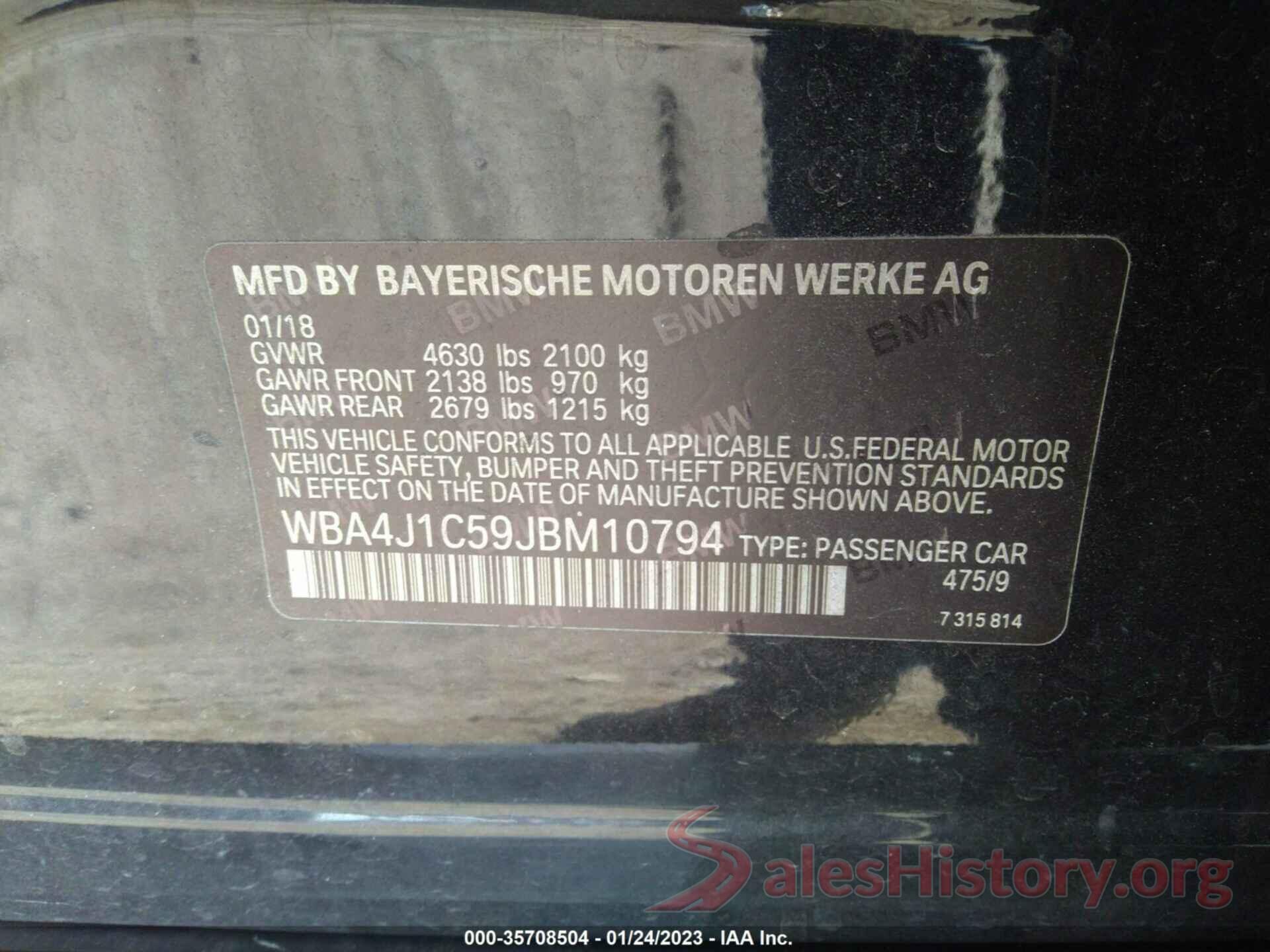 WBA4J1C59JBM10794 2018 BMW 4 SERIES