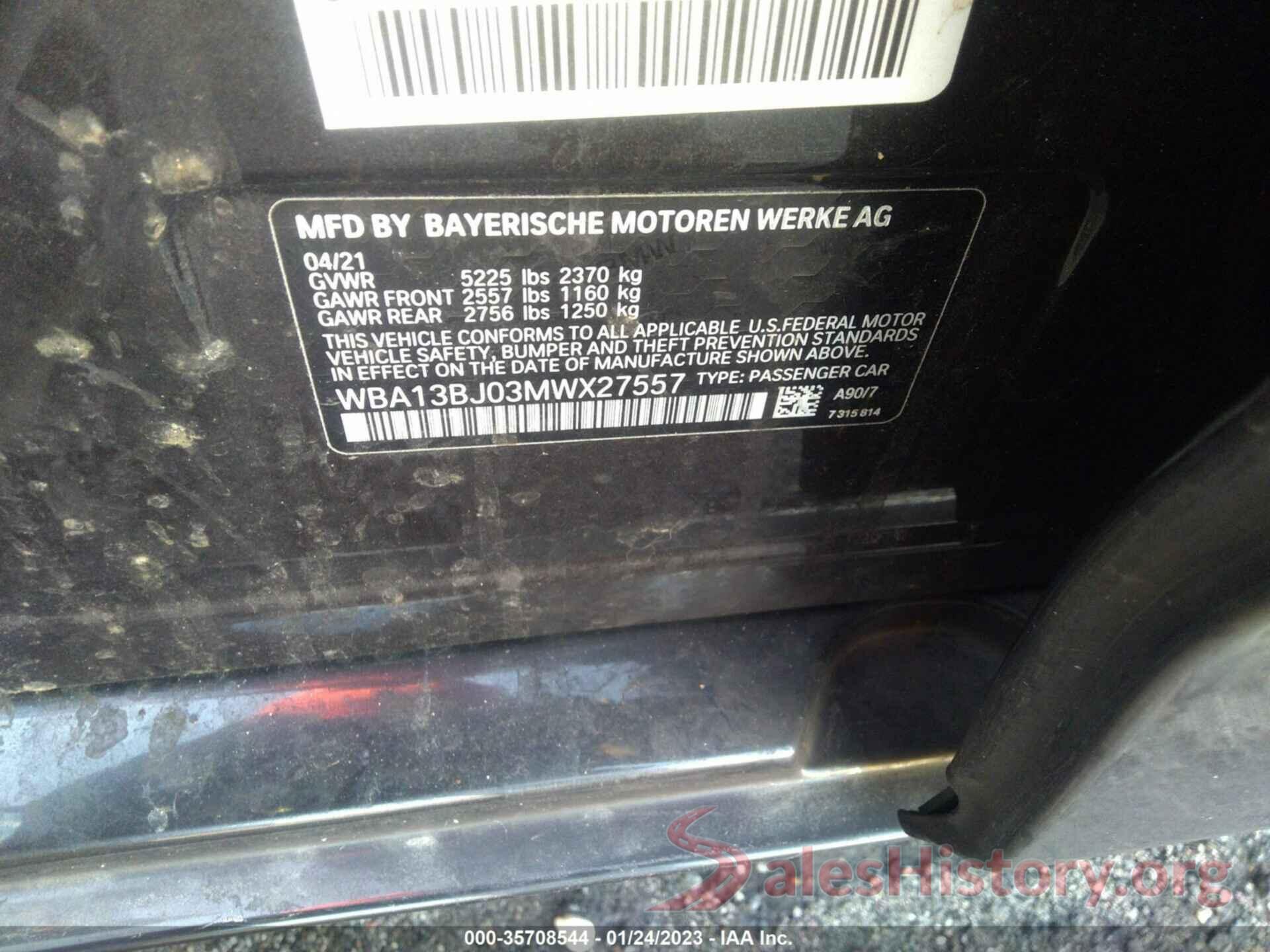 WBA13BJ03MWX27557 2021 BMW 5 SERIES