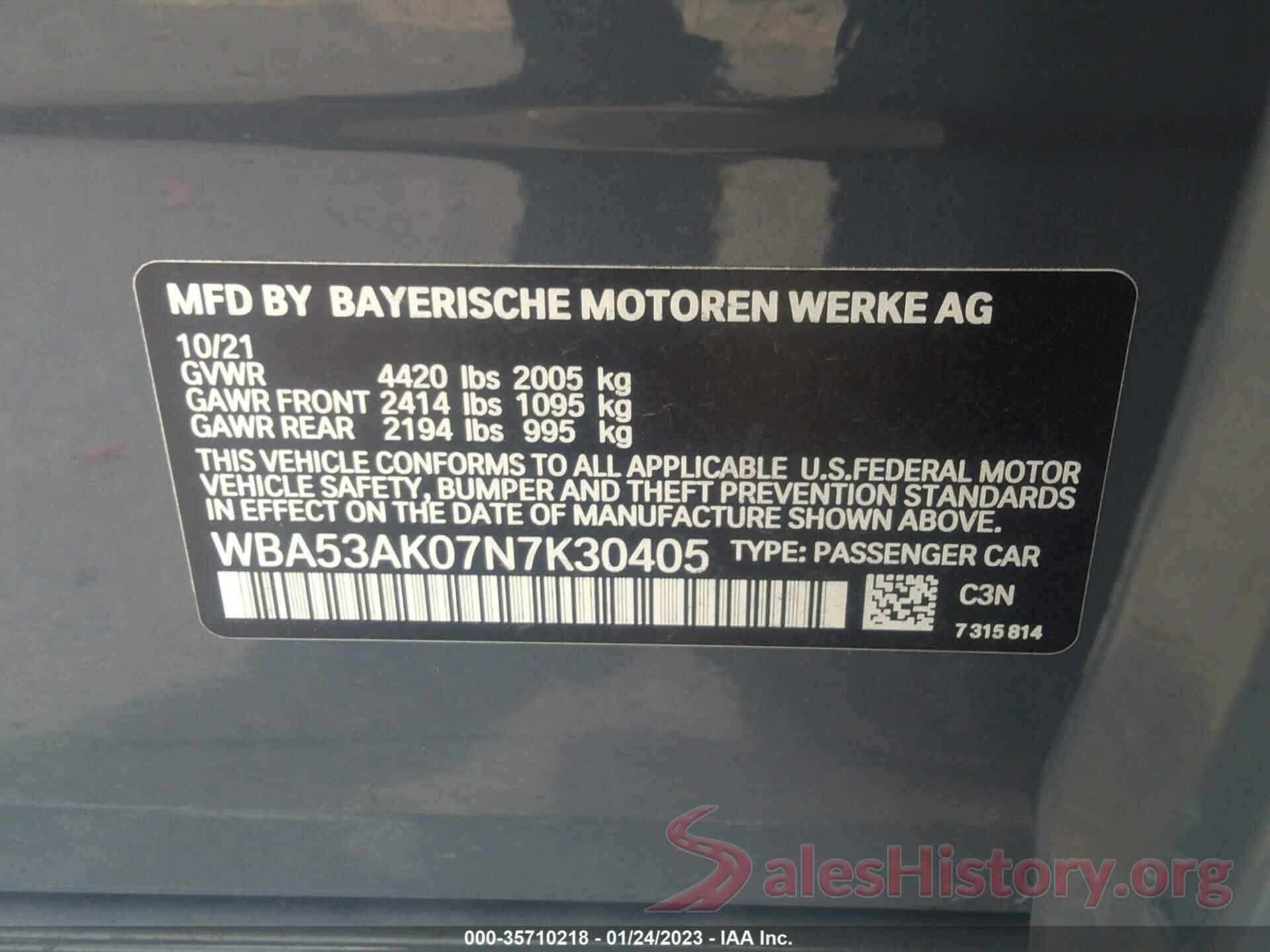 WBA53AK07N7K30405 2022 BMW 2 SERIES