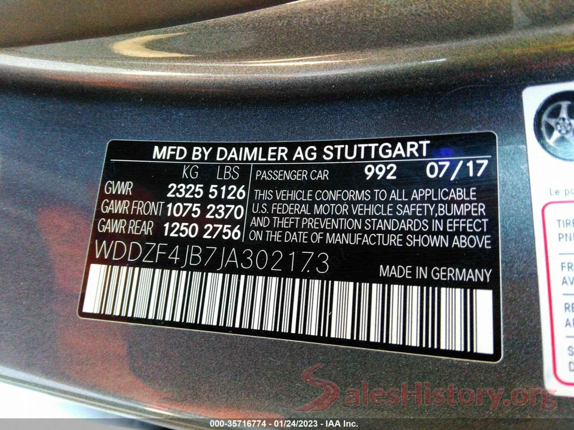 WDDZF4JB7JA302173 2018 MERCEDES-BENZ E-CLASS