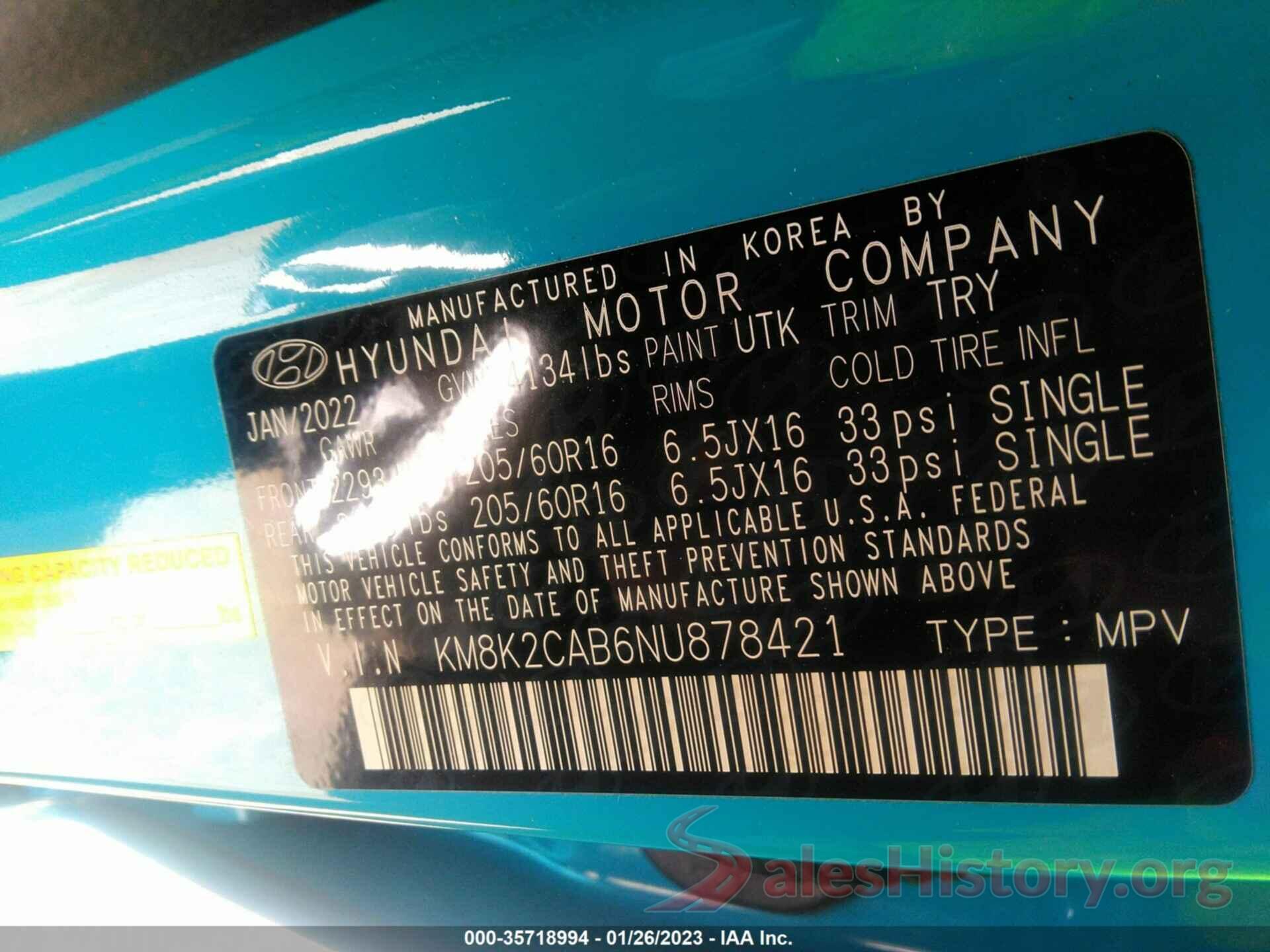 KM8K2CAB6NU878421 2022 HYUNDAI KONA