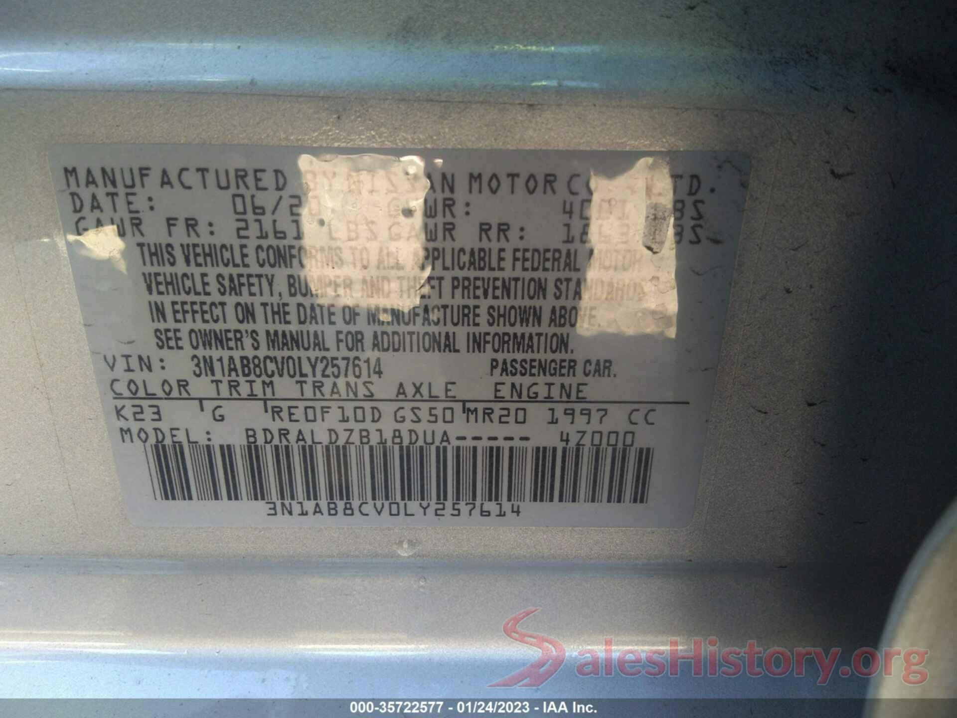 3N1AB8CV0LY257614 2020 NISSAN SENTRA