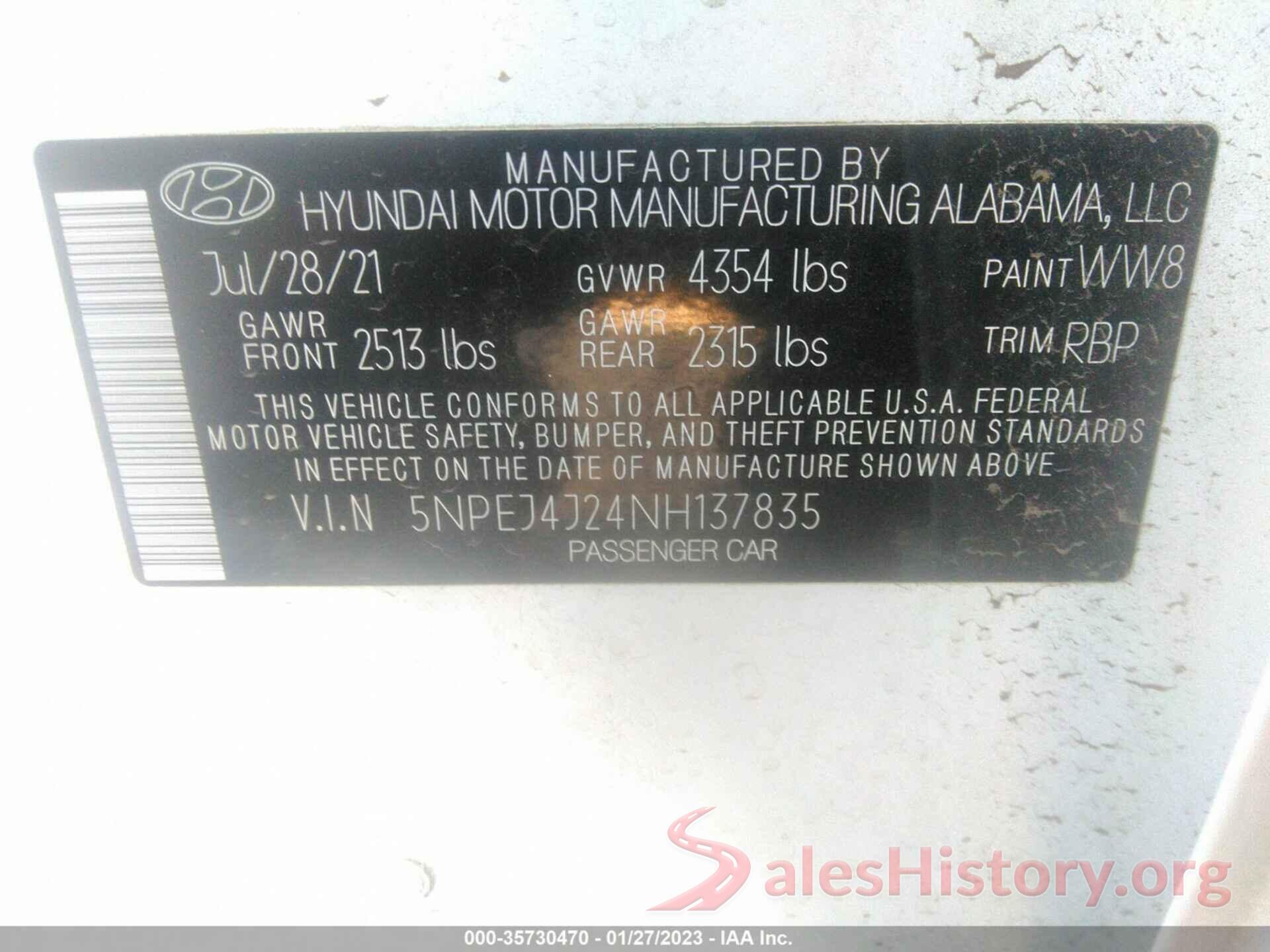 5NPEJ4J24NH137835 2022 HYUNDAI SONATA