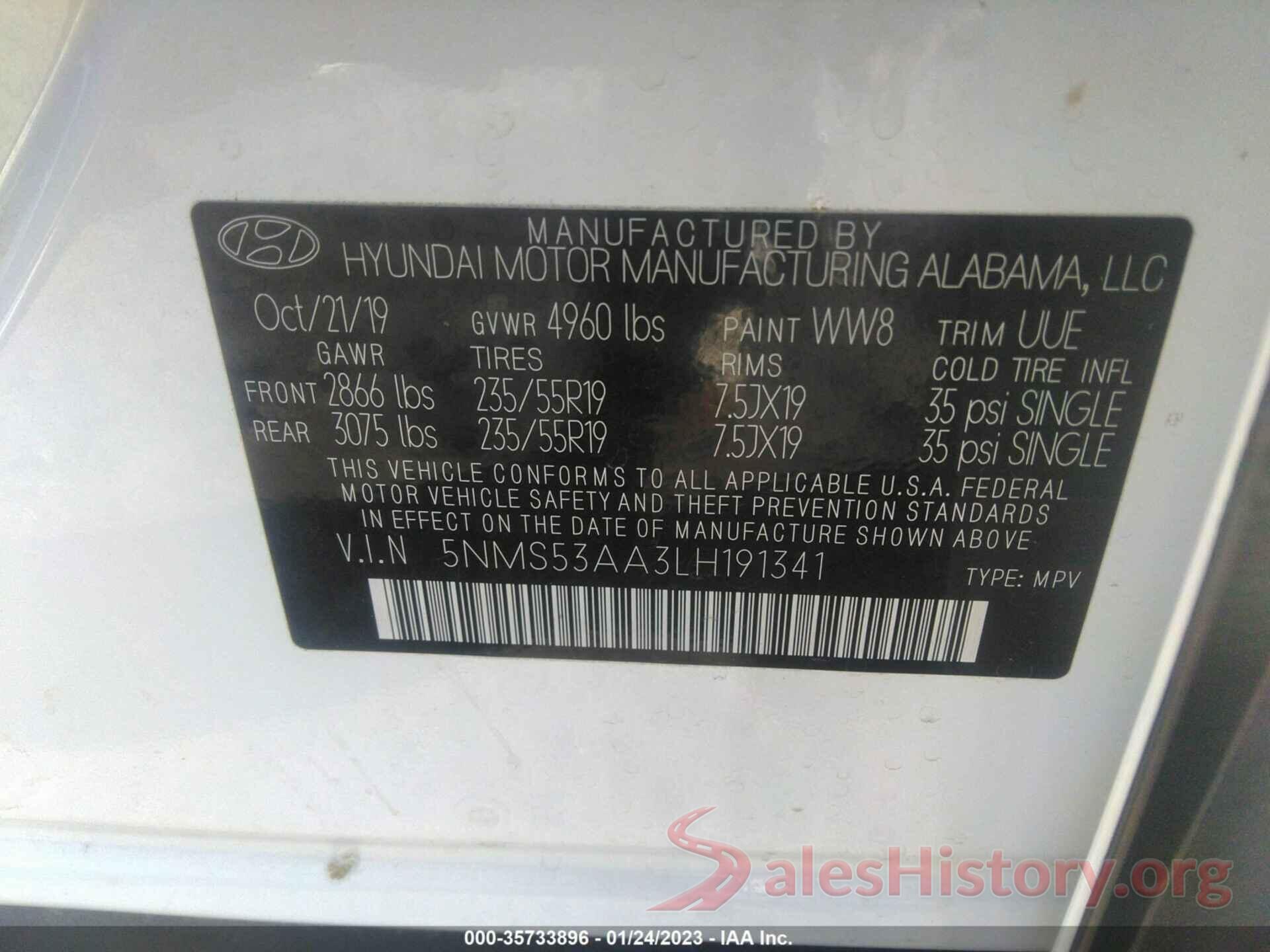 5NMS53AA3LH191341 2020 HYUNDAI SANTA FE