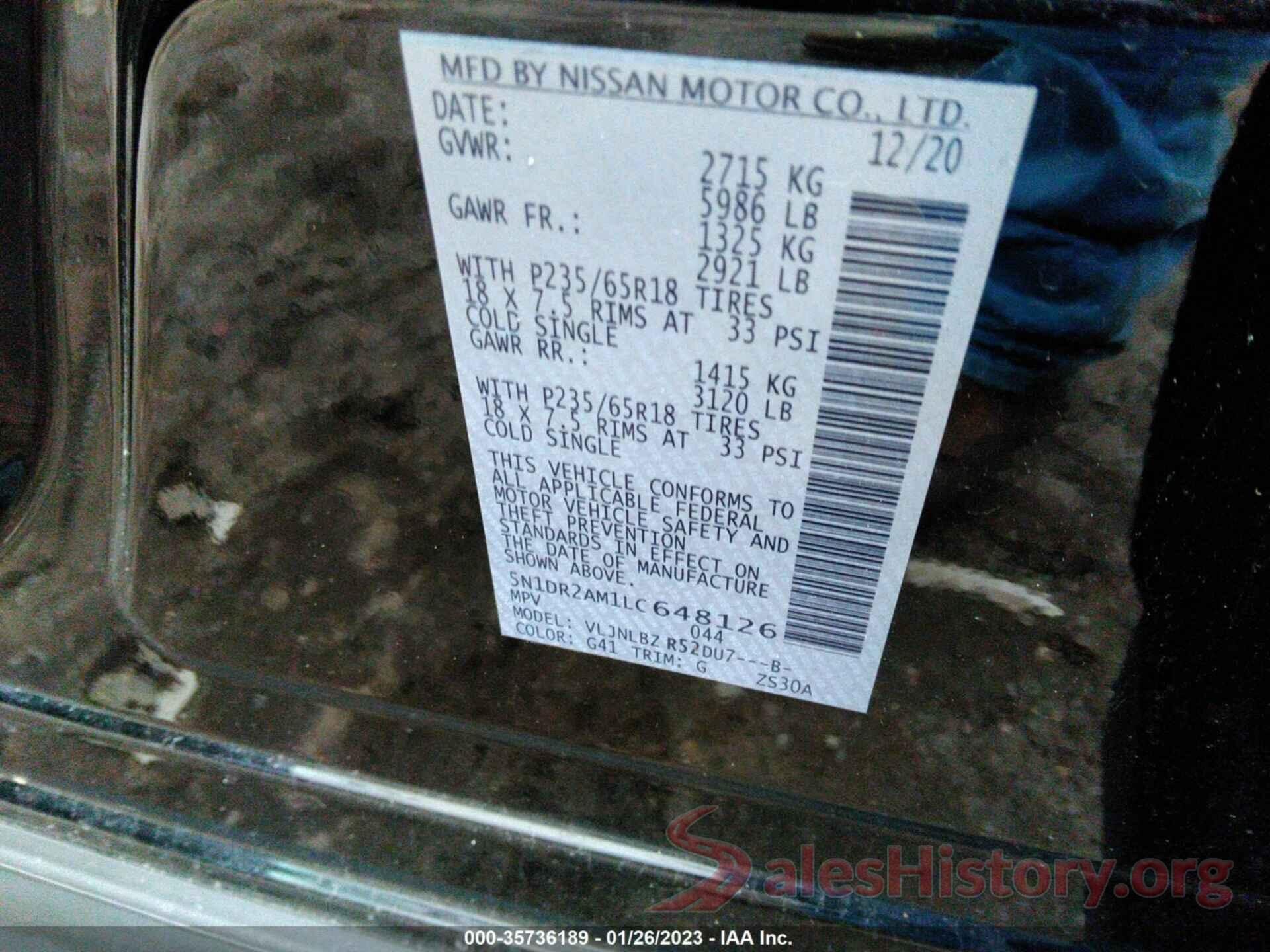 5N1DR2AM1LC648126 2020 NISSAN PATHFINDER