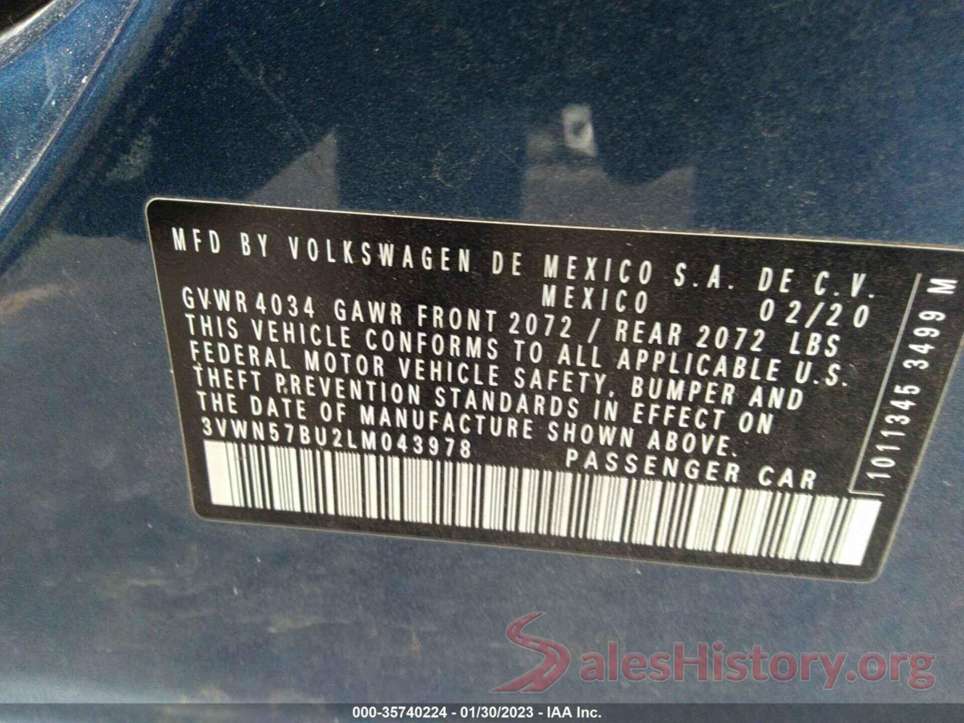 3VWN57BU2LM043978 2020 VOLKSWAGEN JETTA