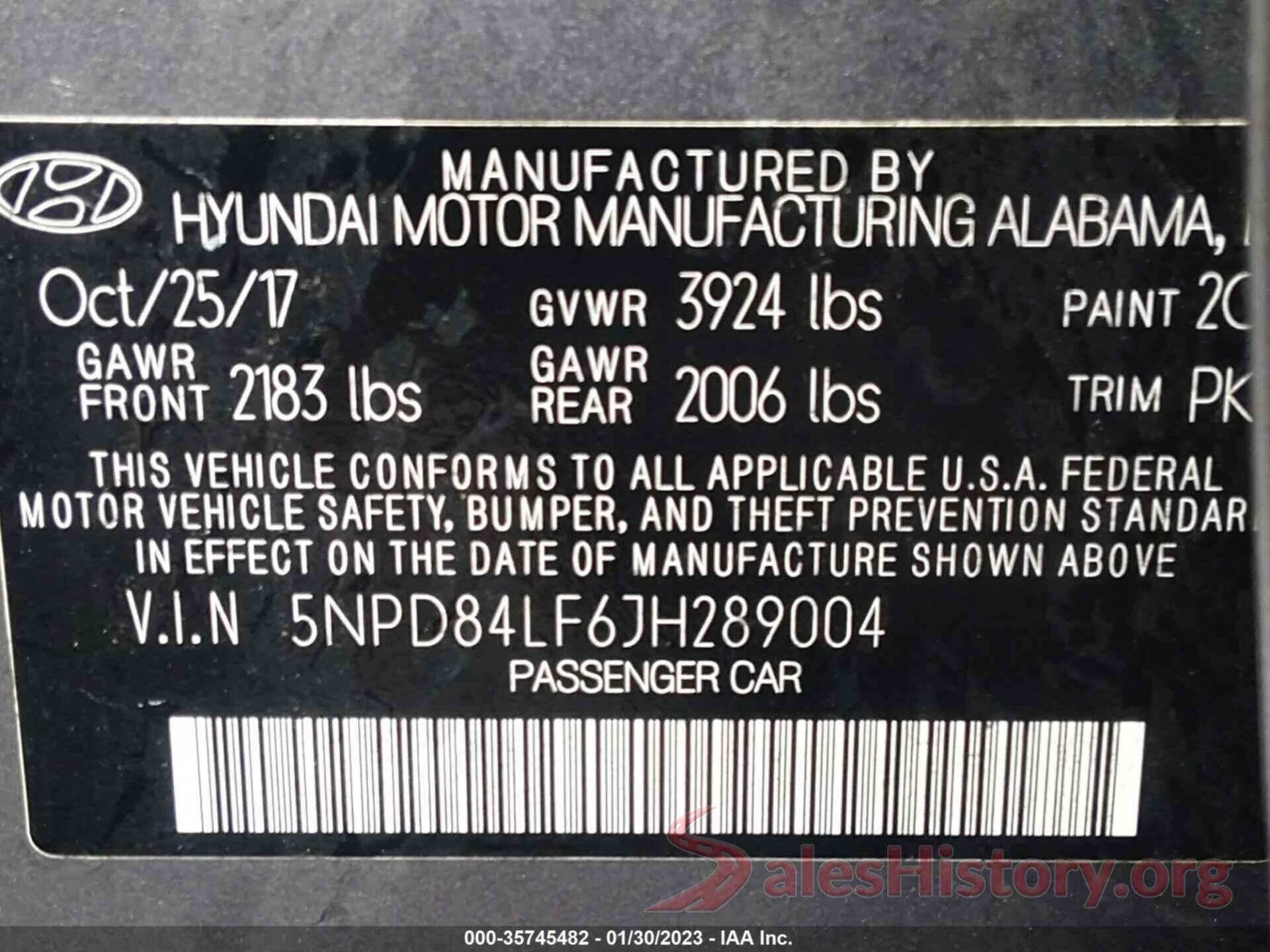 5NPD84LF6JH289004 2018 HYUNDAI ELANTRA