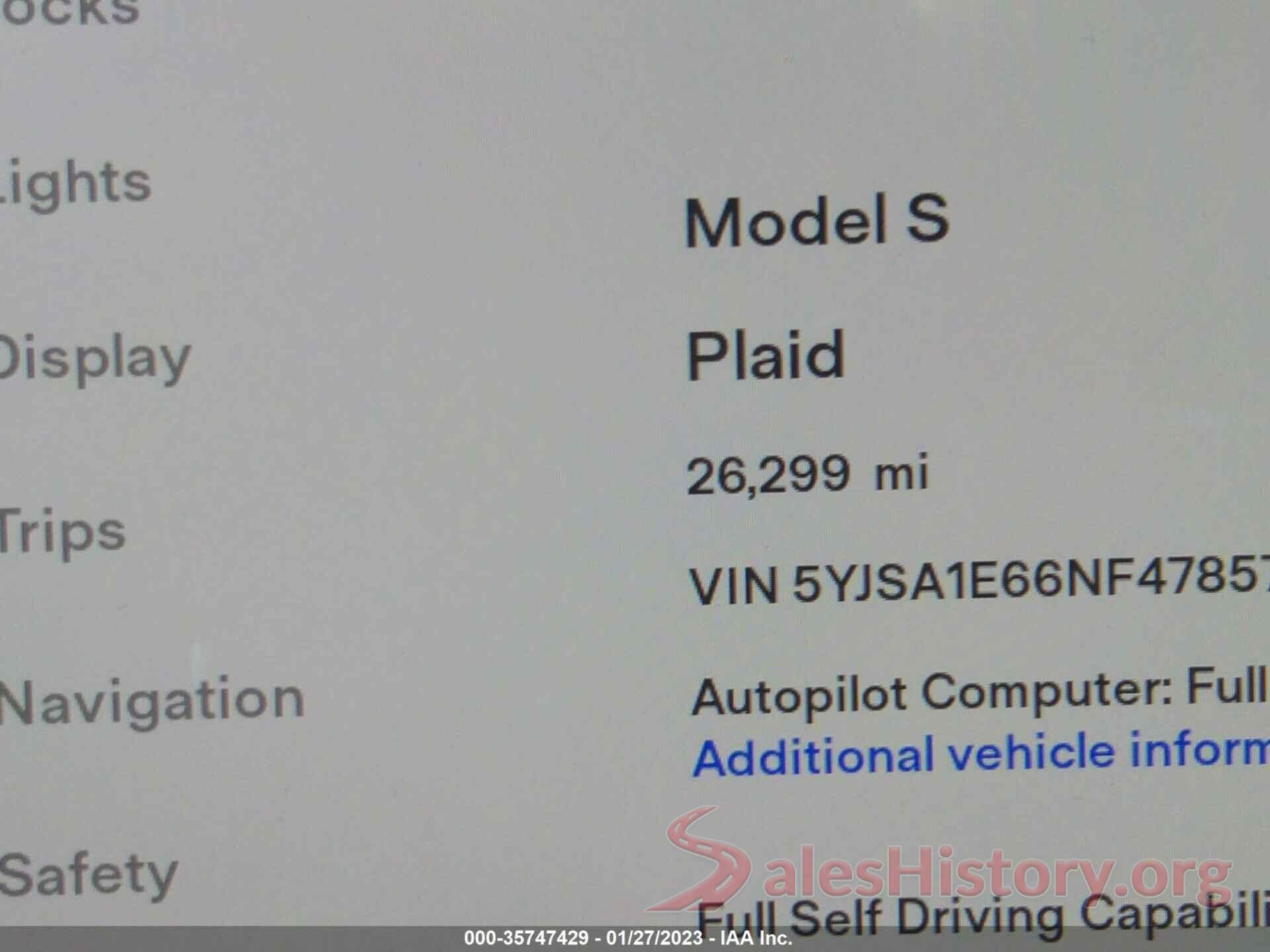 5YJSA1E66NF478571 2022 TESLA MODEL S