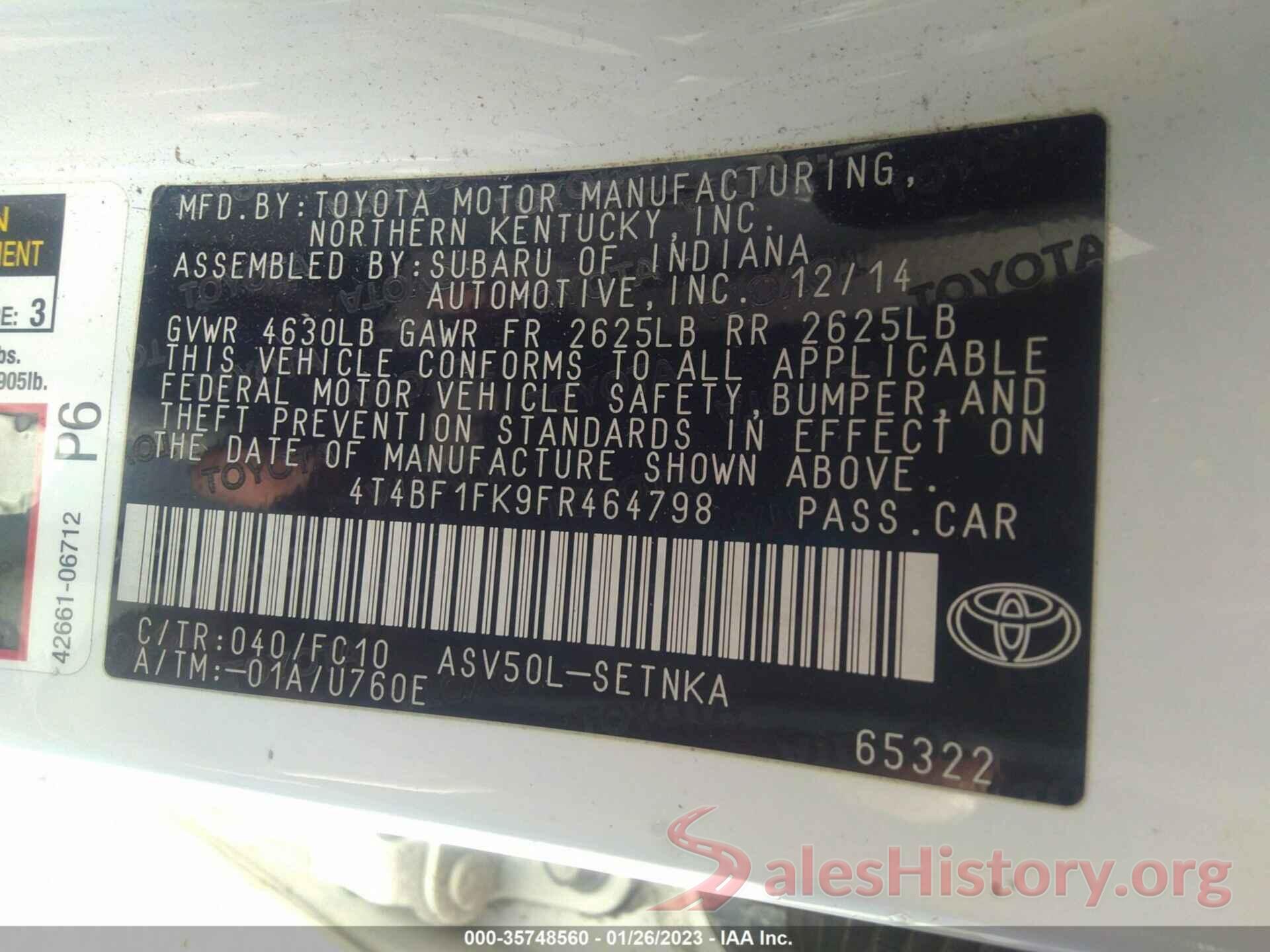 4T4BF1FK9FR464798 2015 TOYOTA CAMRY