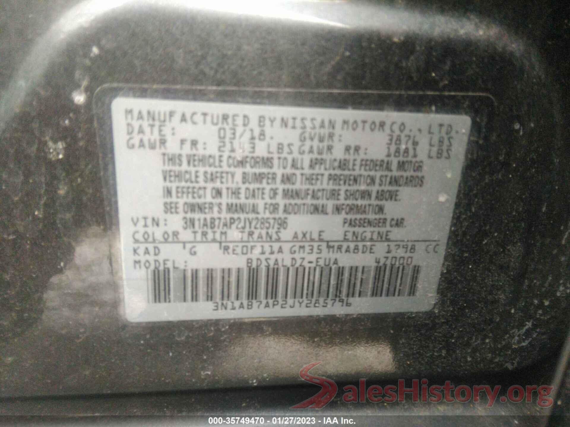 3N1AB7AP2JY285796 2018 NISSAN SENTRA