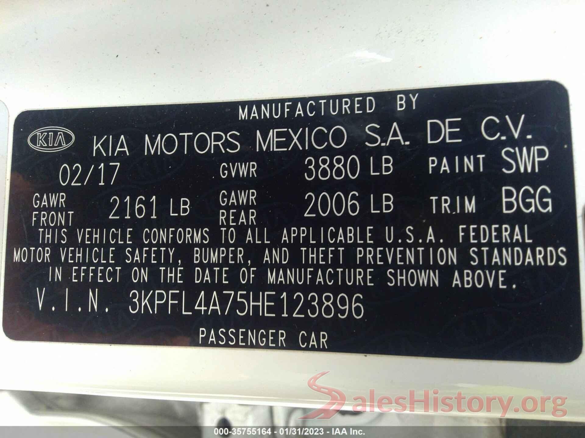 3KPFL4A75HE123896 2017 KIA FORTE