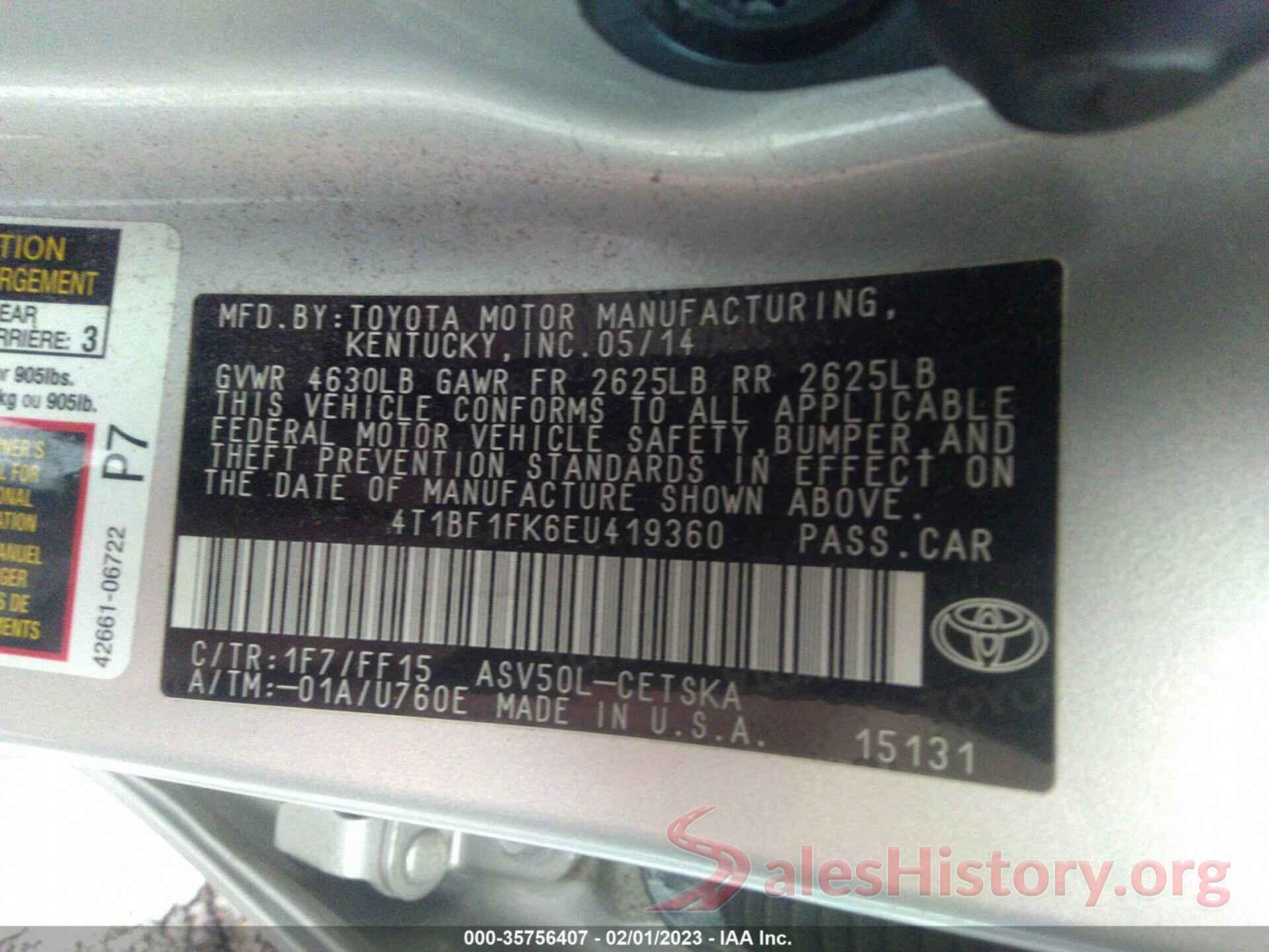 4T1BF1FK6EU419360 2014 TOYOTA CAMRY