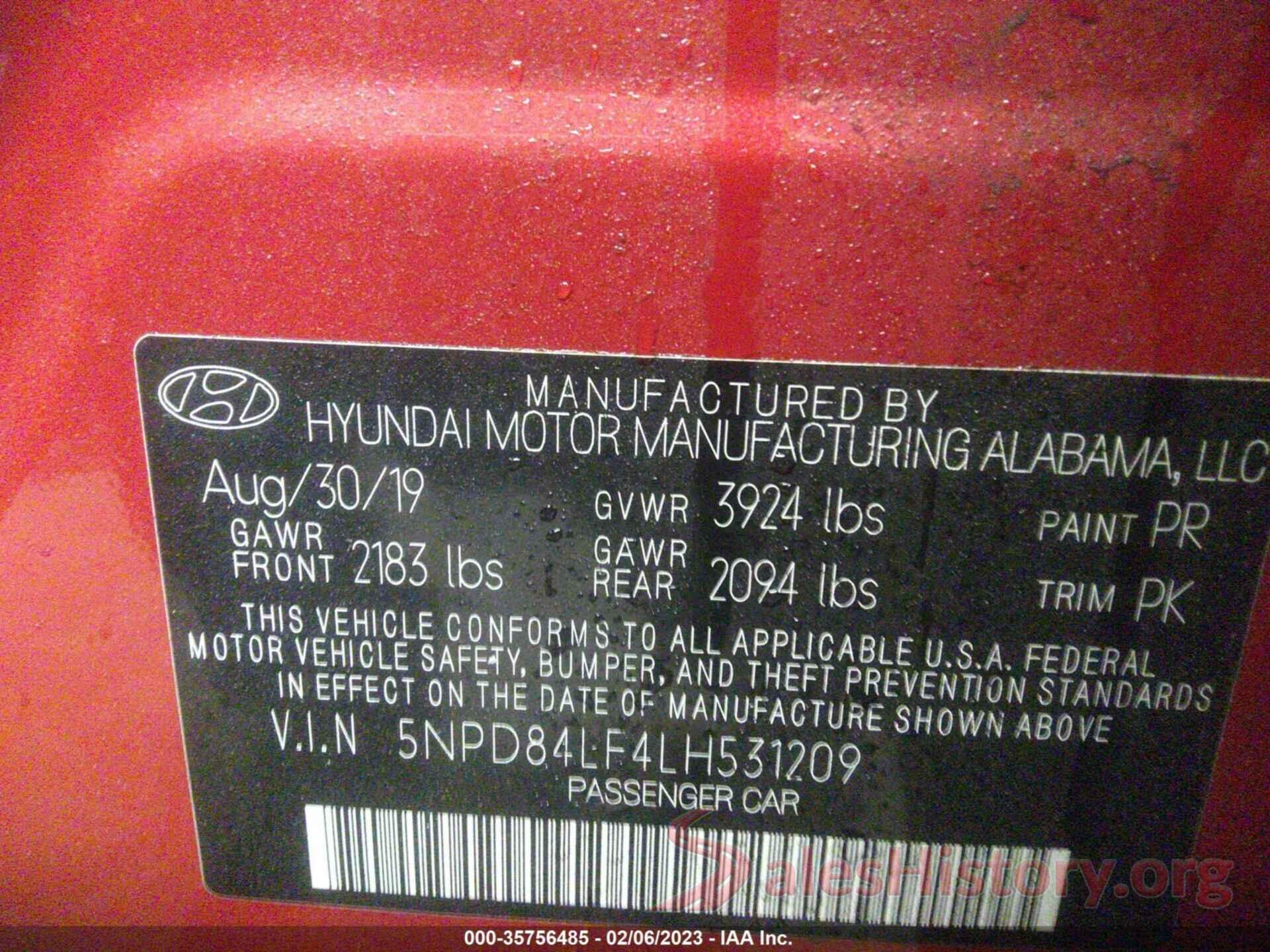 5NPD84LF4LH531209 2020 HYUNDAI ELANTRA