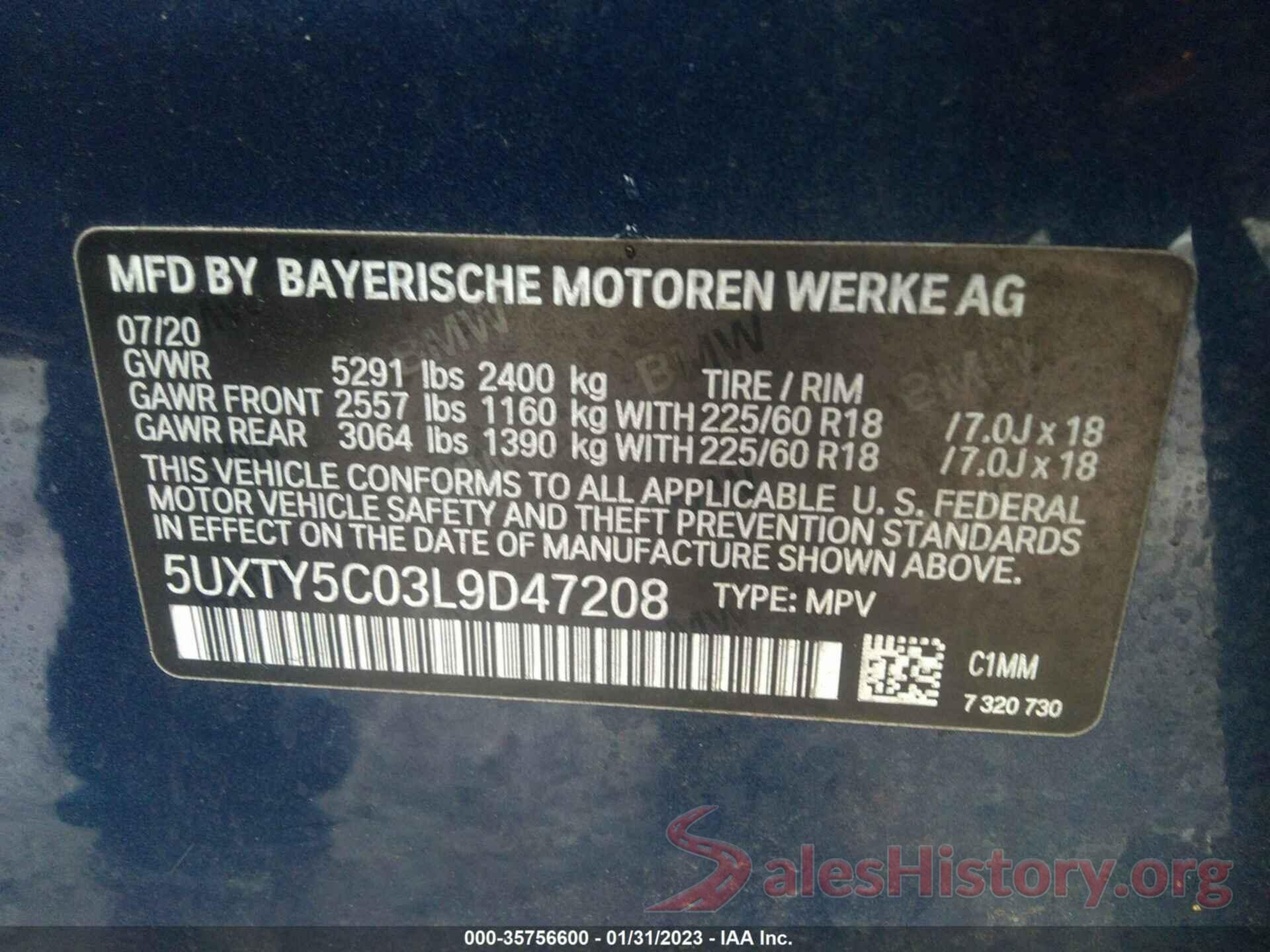 5UXTY5C03L9D47208 2020 BMW X3