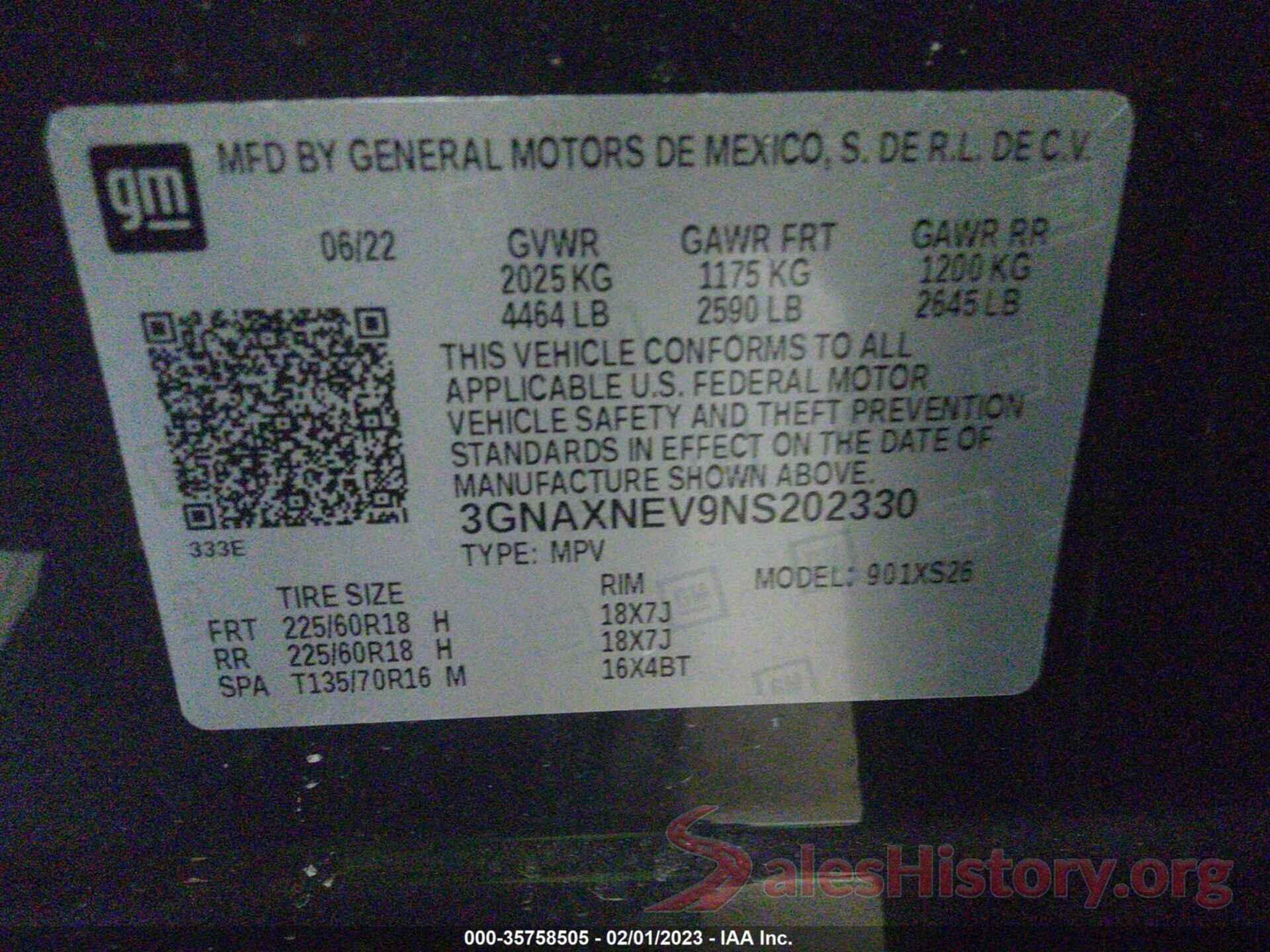 3GNAXNEV9NS202330 2022 CHEVROLET EQUINOX