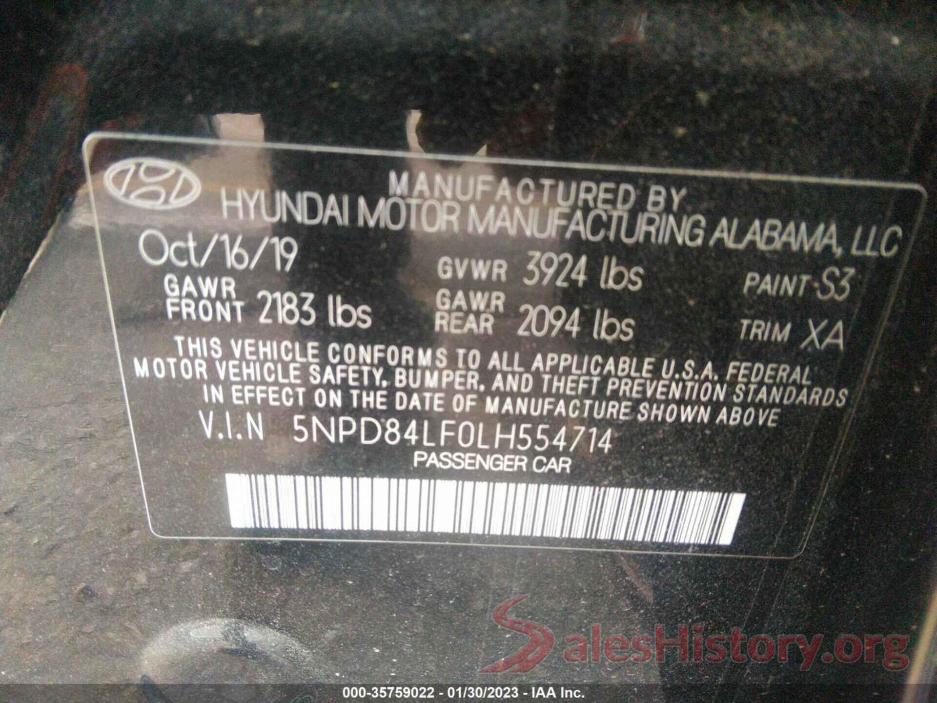 5NPD84LF0LH554714 2020 HYUNDAI ELANTRA