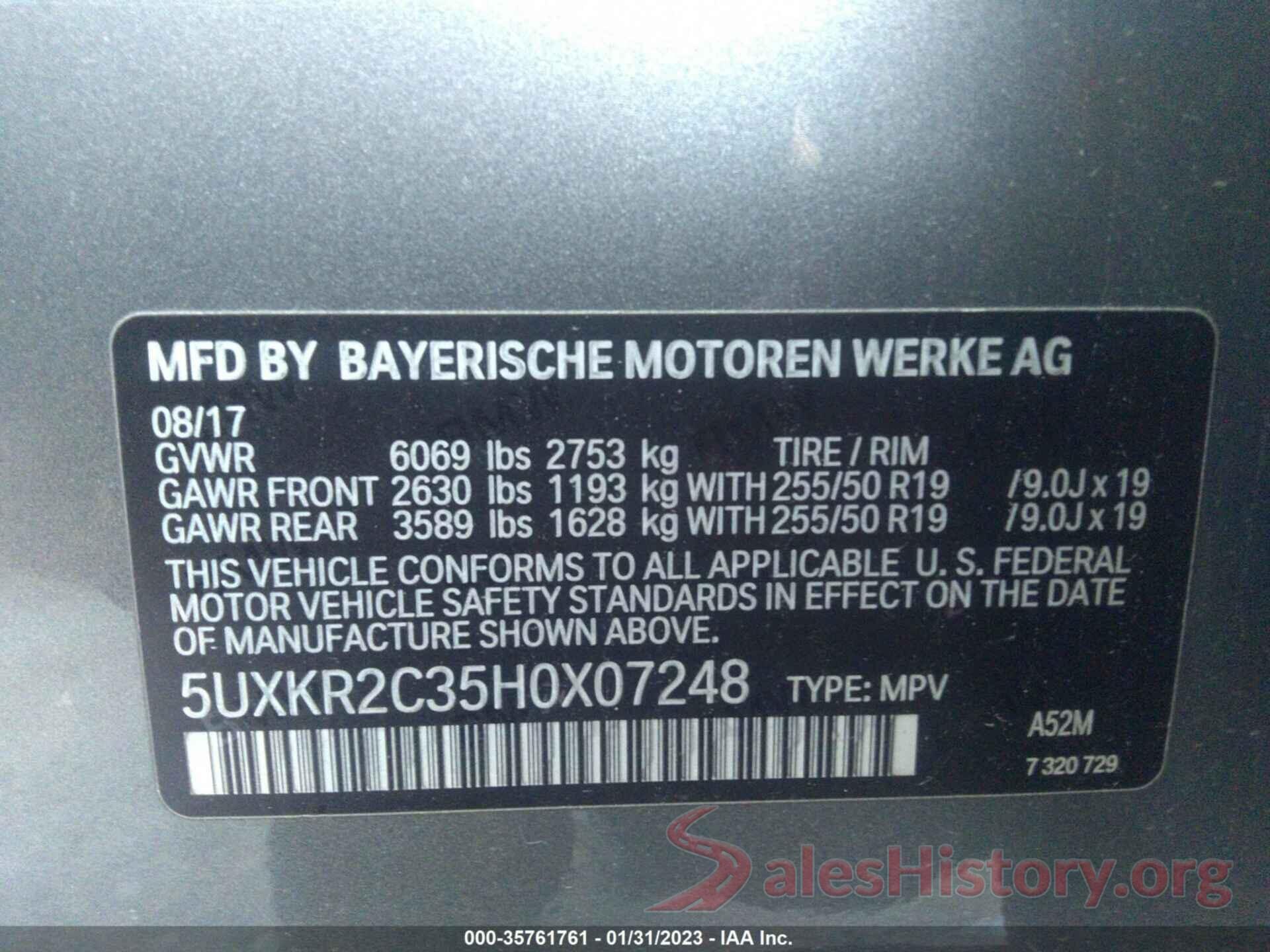 5UXKR2C35H0X07248 2017 BMW X5