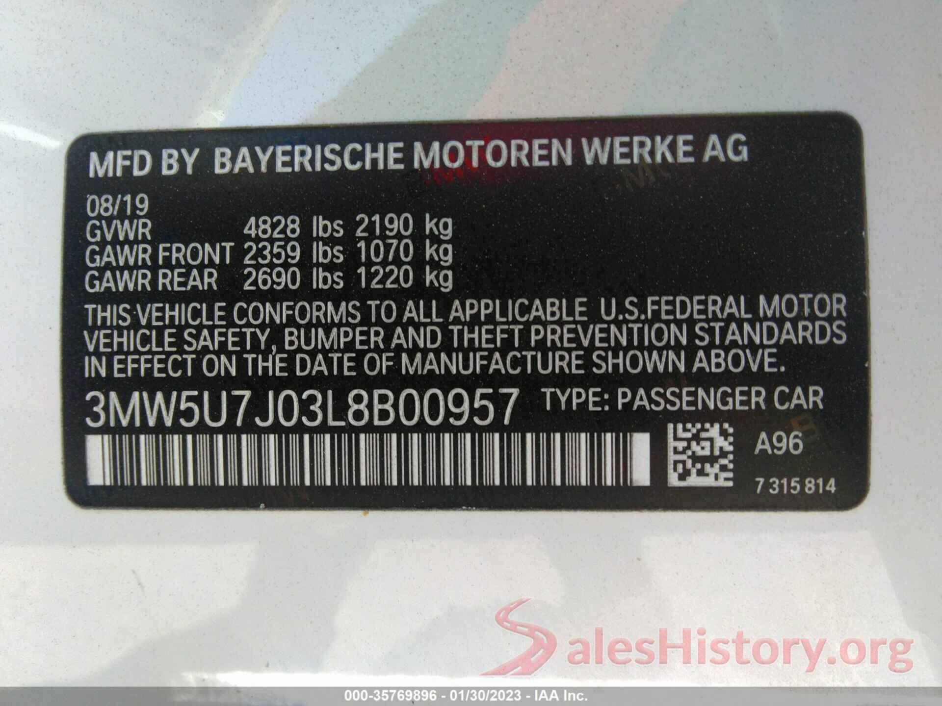 3MW5U7J03L8B00957 2020 BMW 3 SERIES