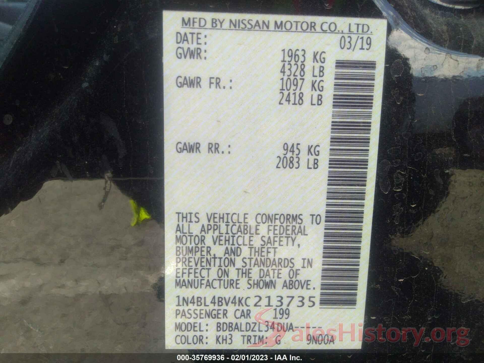 1N4BL4BV4KC213735 2019 NISSAN ALTIMA