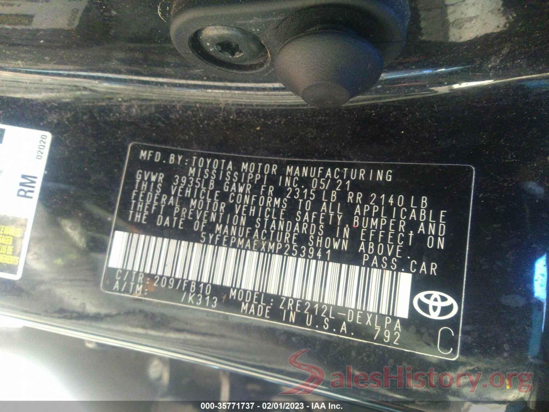 5YFEPMAEXMP253941 2021 TOYOTA COROLLA