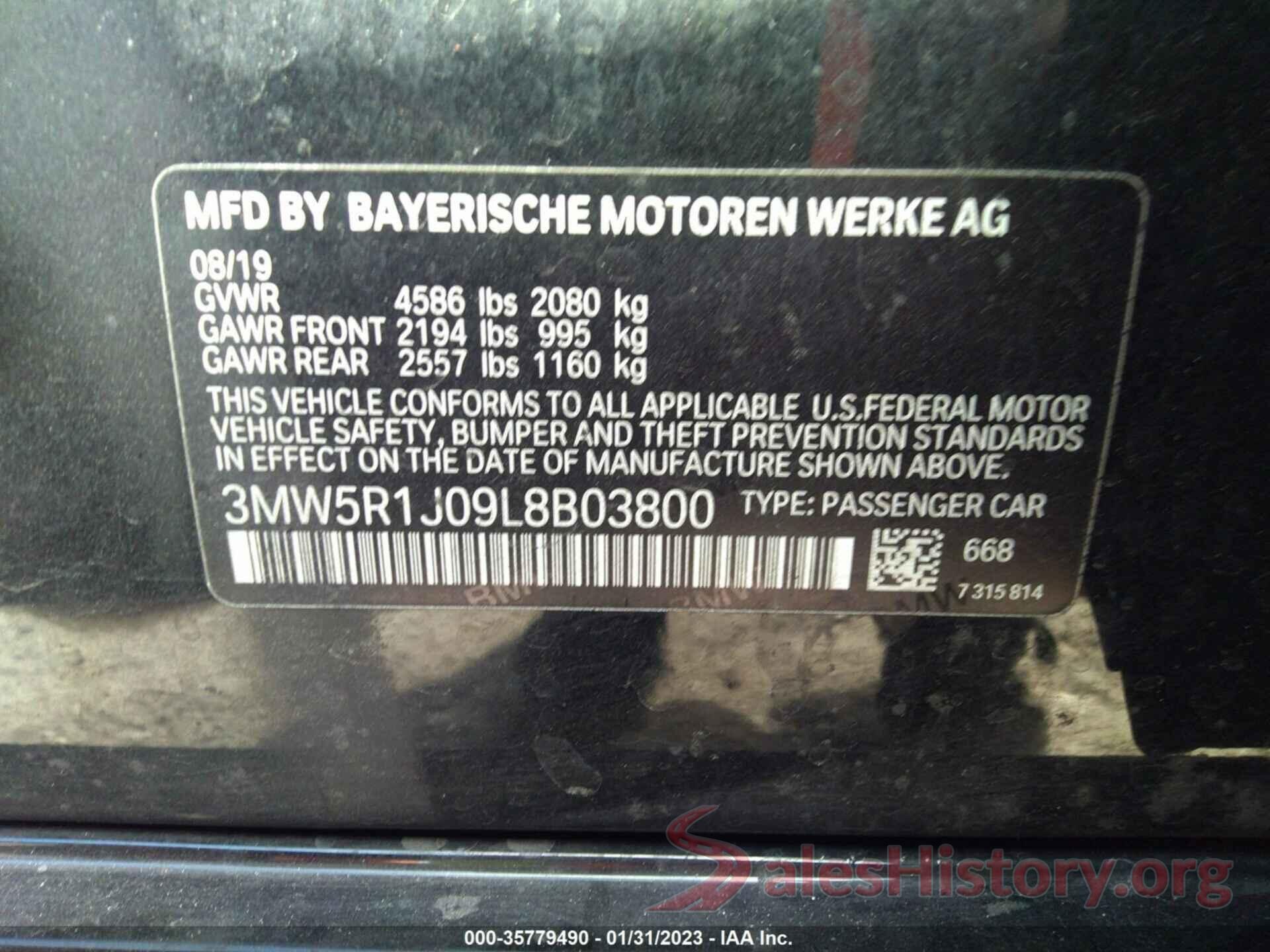 3MW5R1J09L8B03800 2020 BMW 3 SERIES